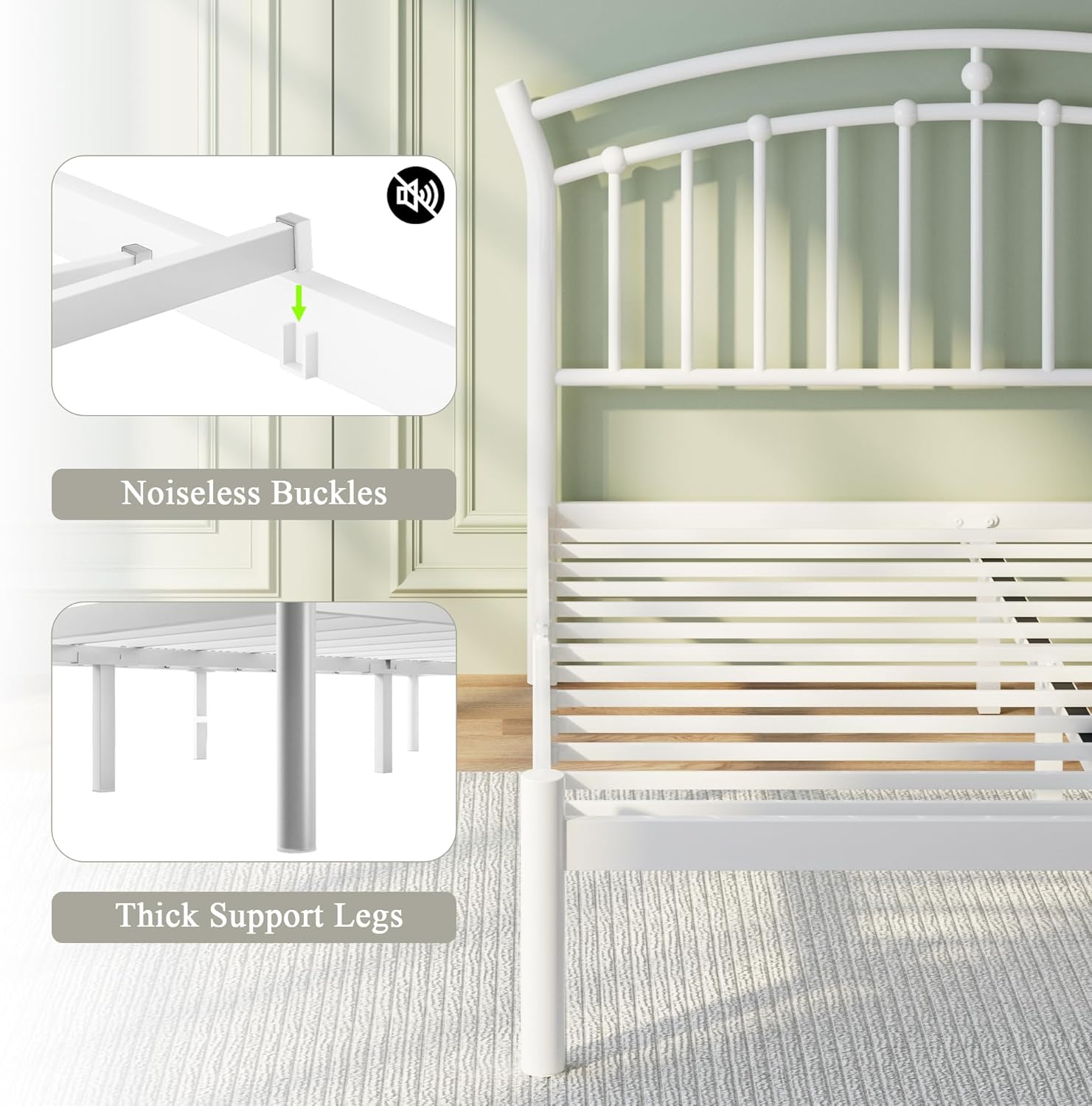 Feonase Metal Bed Frame with Retro Headboard