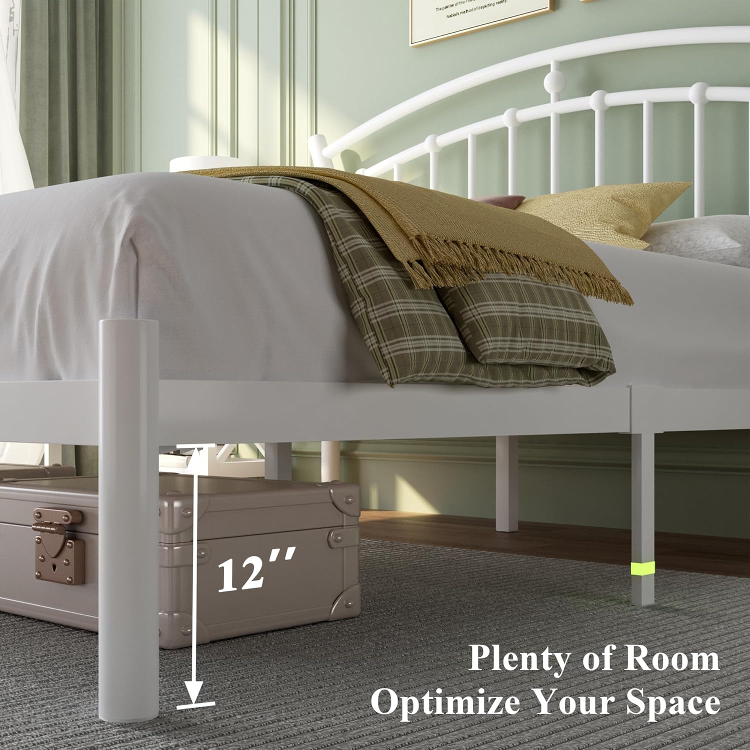 Feonase Metal Bed Frame with Retro Headboard