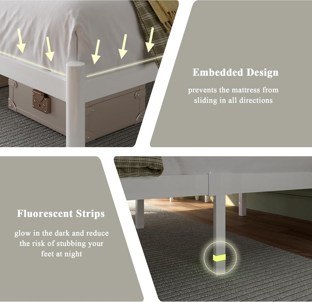 Feonase Metal Bed Frame with Retro Headboard