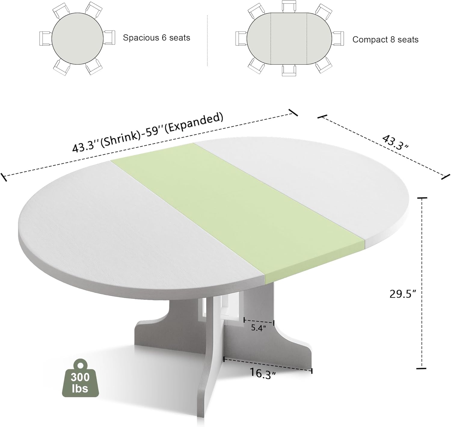 Feonase 59" Round Extendable Dining Room Table for 6