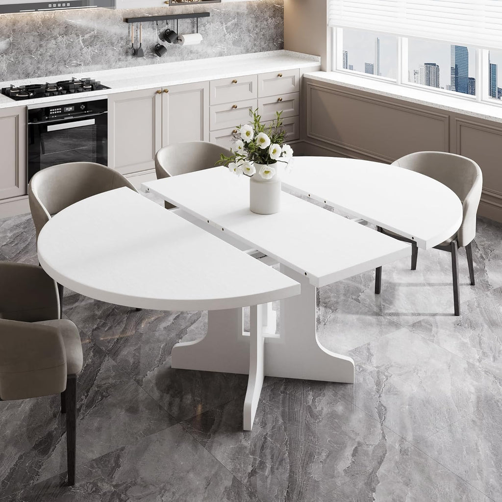 Feonase 59" Round Extendable Dining Room Table for 6