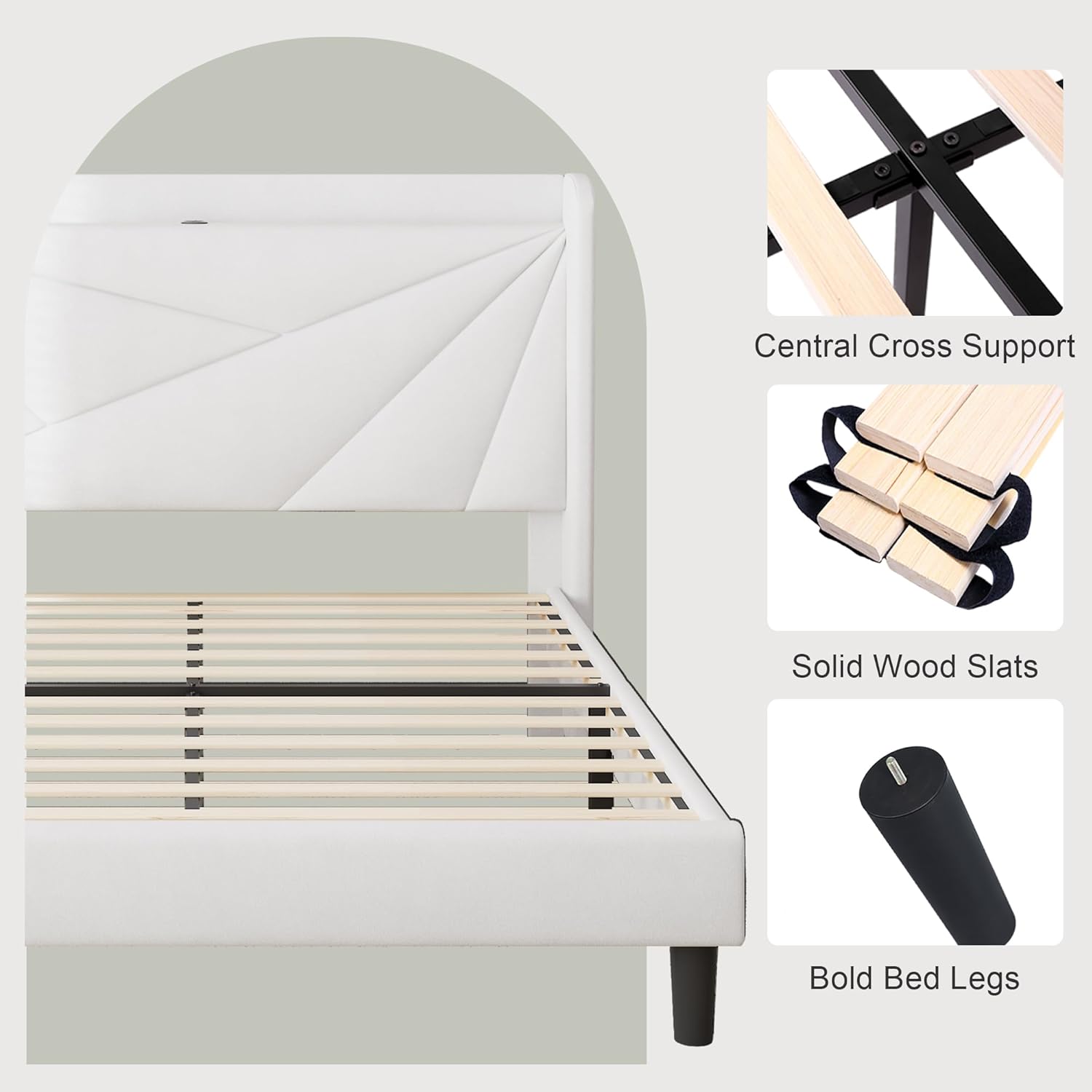 Feonase King Size Bed Frame, Modern Bed Frame with Charging Station