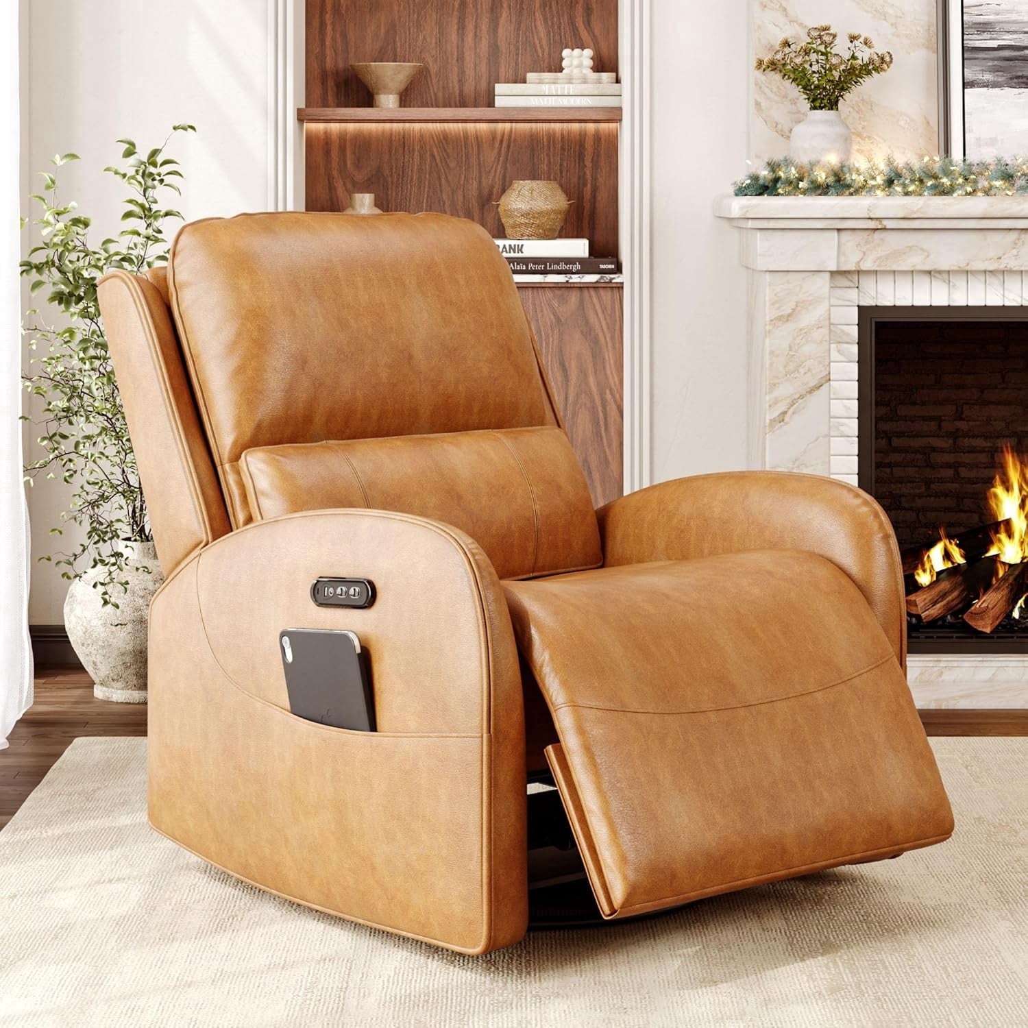 Virans Power Recliner Chair for Adults,Comfy Linen Fabric Recliner with Power Headrest/Lumbar Support/Charging Ports,Electric Recliner Single Sofa Chair for Living Room/Bedroom,White