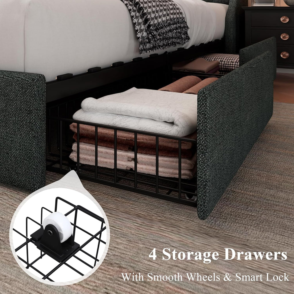 Feonase Bed Frame with 4 Storage Drawers