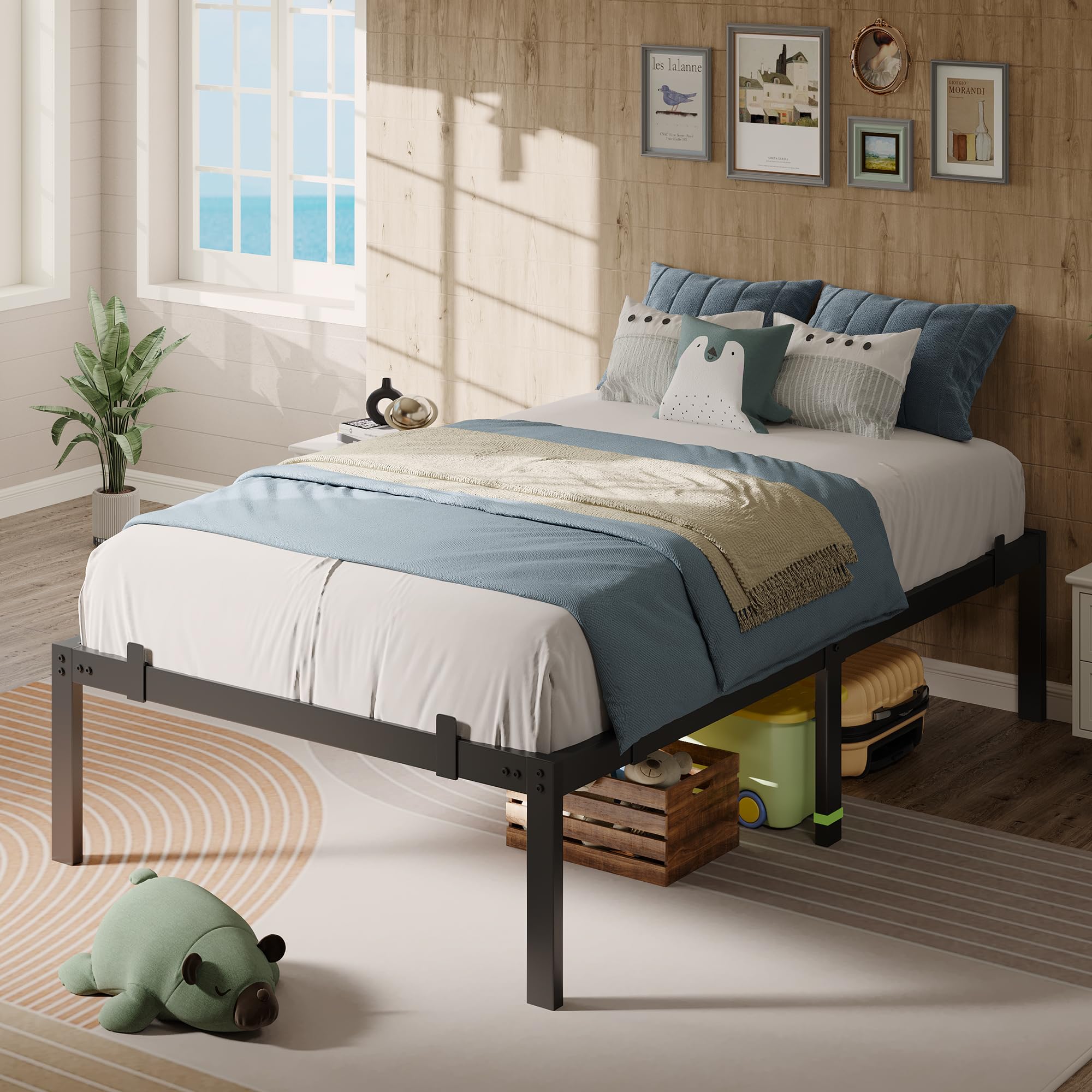 Metal Bed Frame Platform Bed Frame with 6 Mattress Slide Stoppers