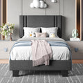 Upholstered Twin Size Bed Frame with Linen Fabric Headboard