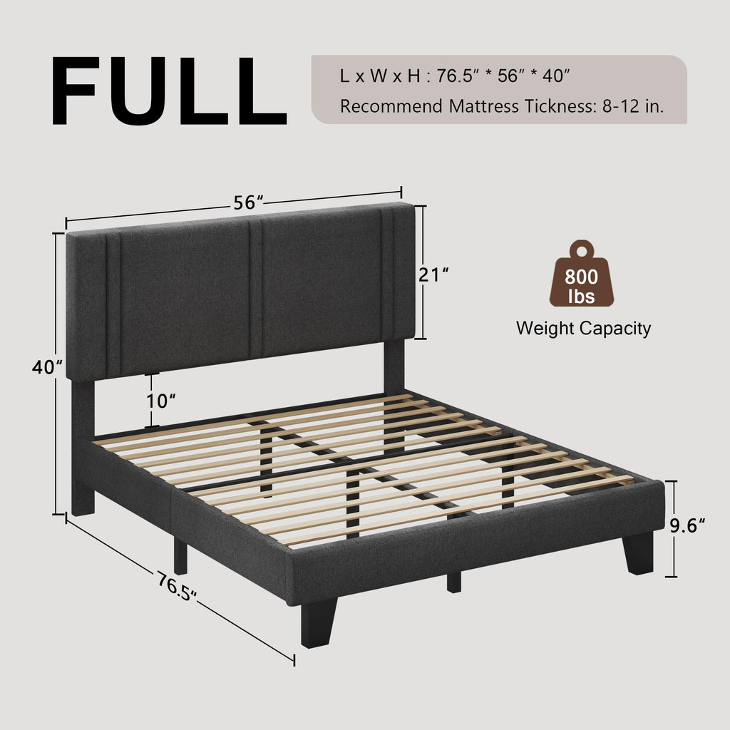 Upholstered Twin Size Bed Frame with Linen Fabric Headboard