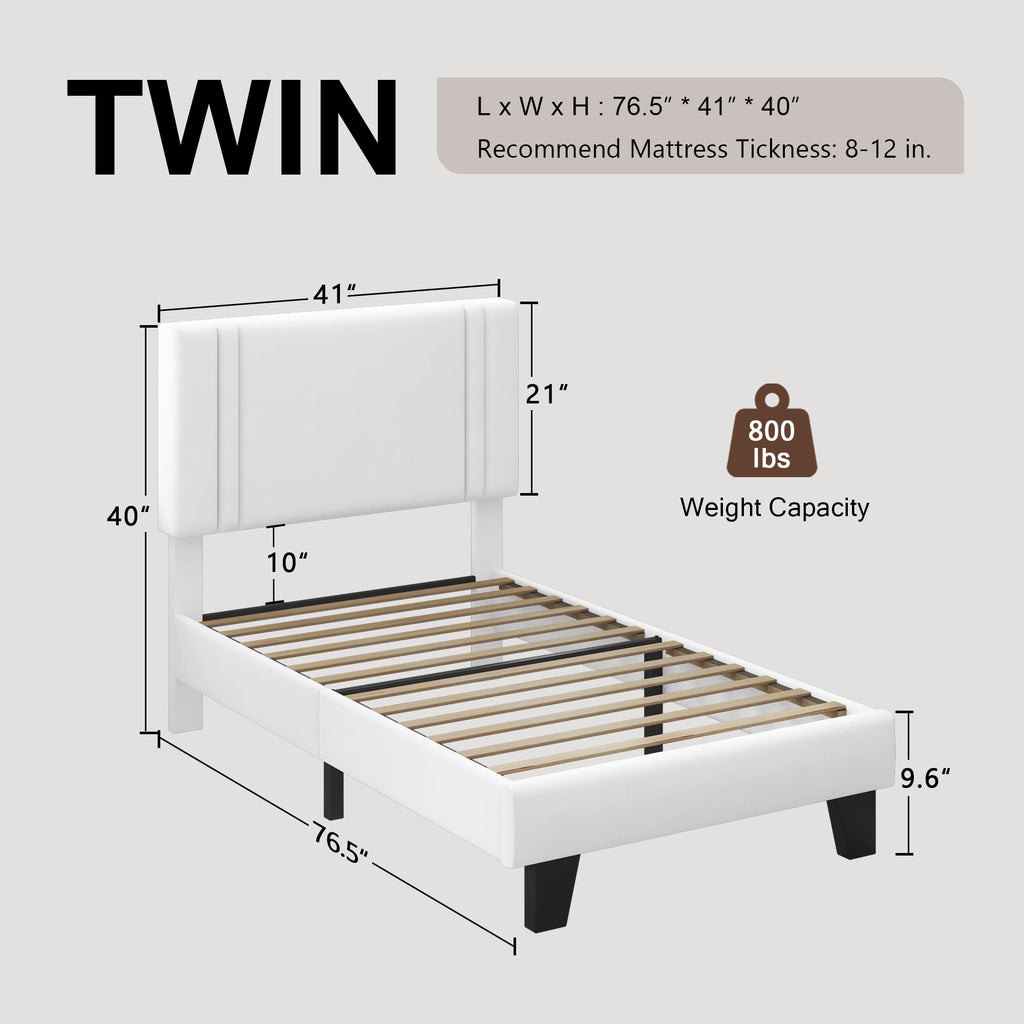 Upholstered Twin Size Bed Frame with Linen Fabric Headboard