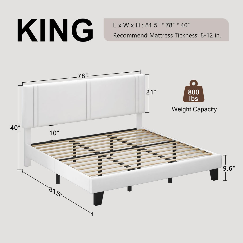 Upholstered Twin Size Bed Frame with Linen Fabric Headboard