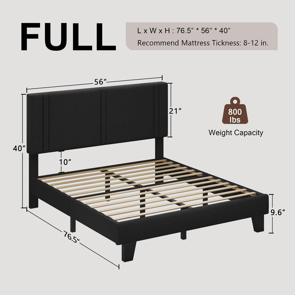 Upholstered Twin Size Bed Frame with Linen Fabric Headboard