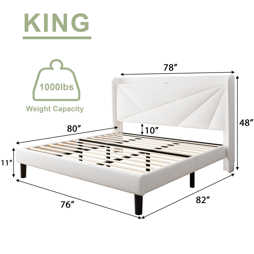 Feonase King Size Bed Frame, Modern Bed Frame with Charging Station