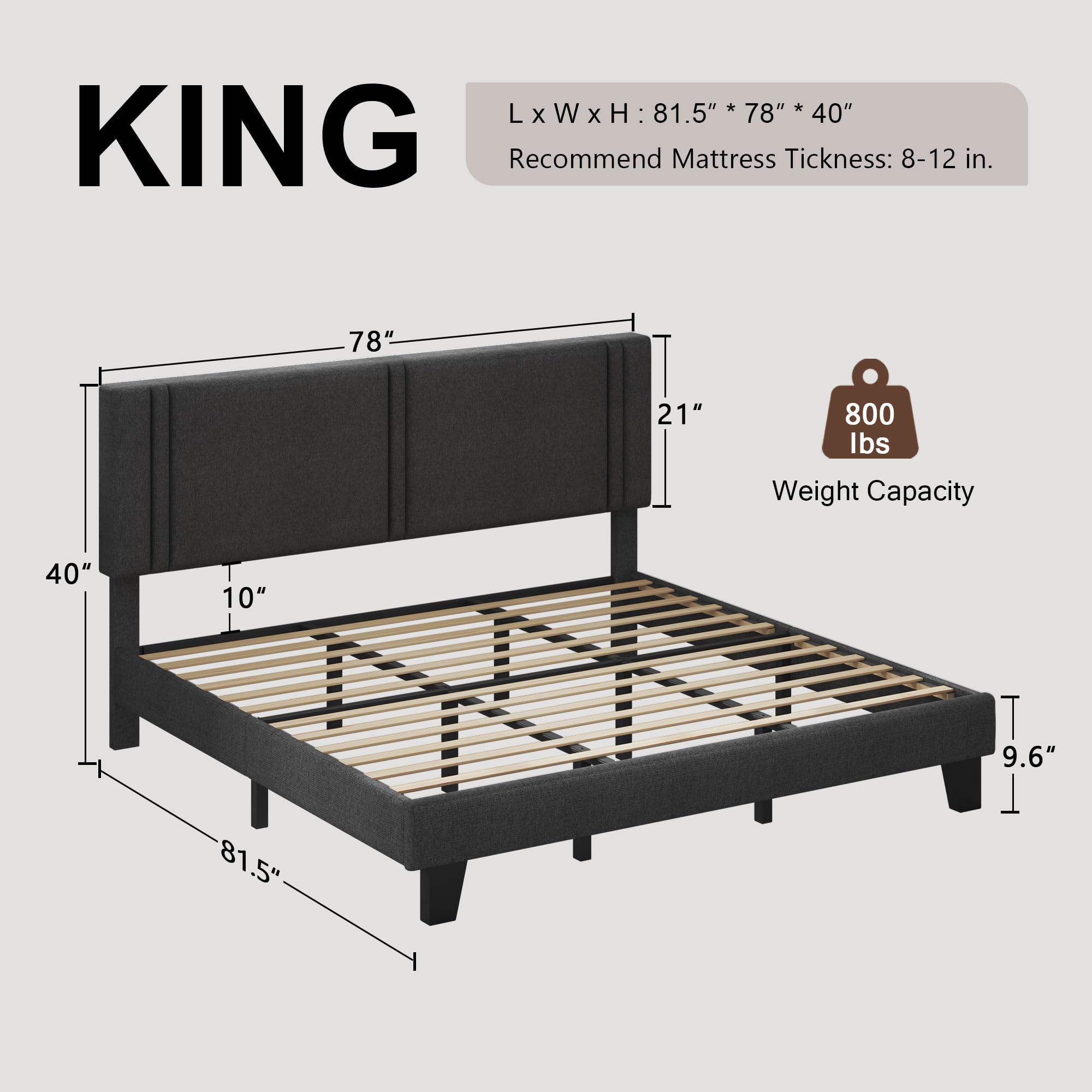 Upholstered Twin Size Bed Frame with Linen Fabric Headboard