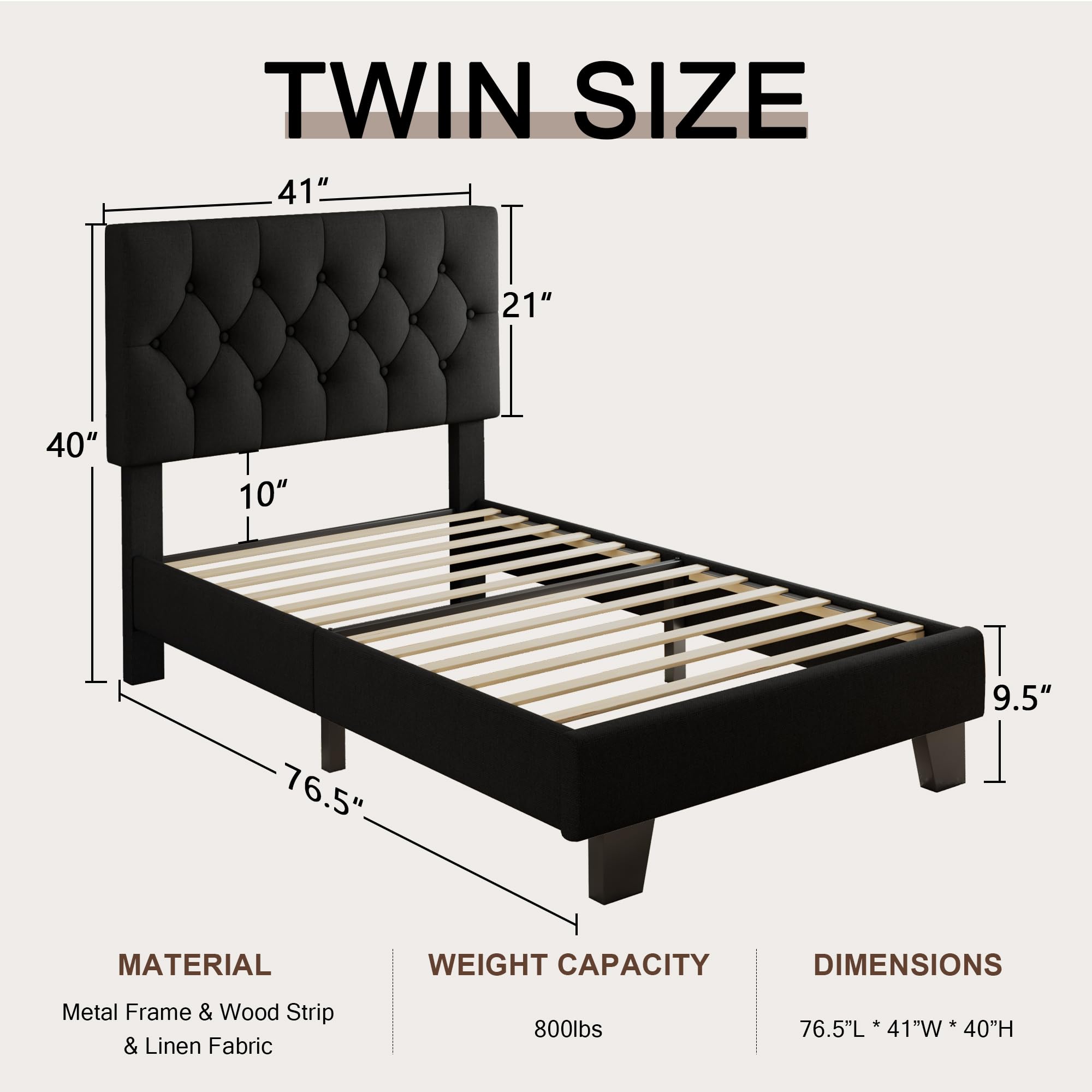 Velvet Bed Frame with Headboard, Button Tufted Upholstered Bed Base