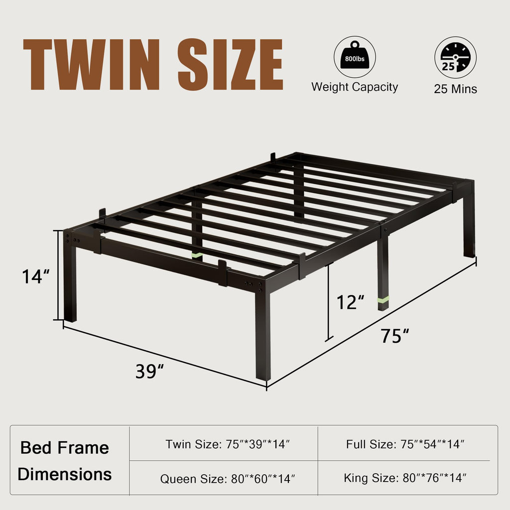 Metal Bed Frame Platform Bed Frame with 6 Mattress Slide Stoppers