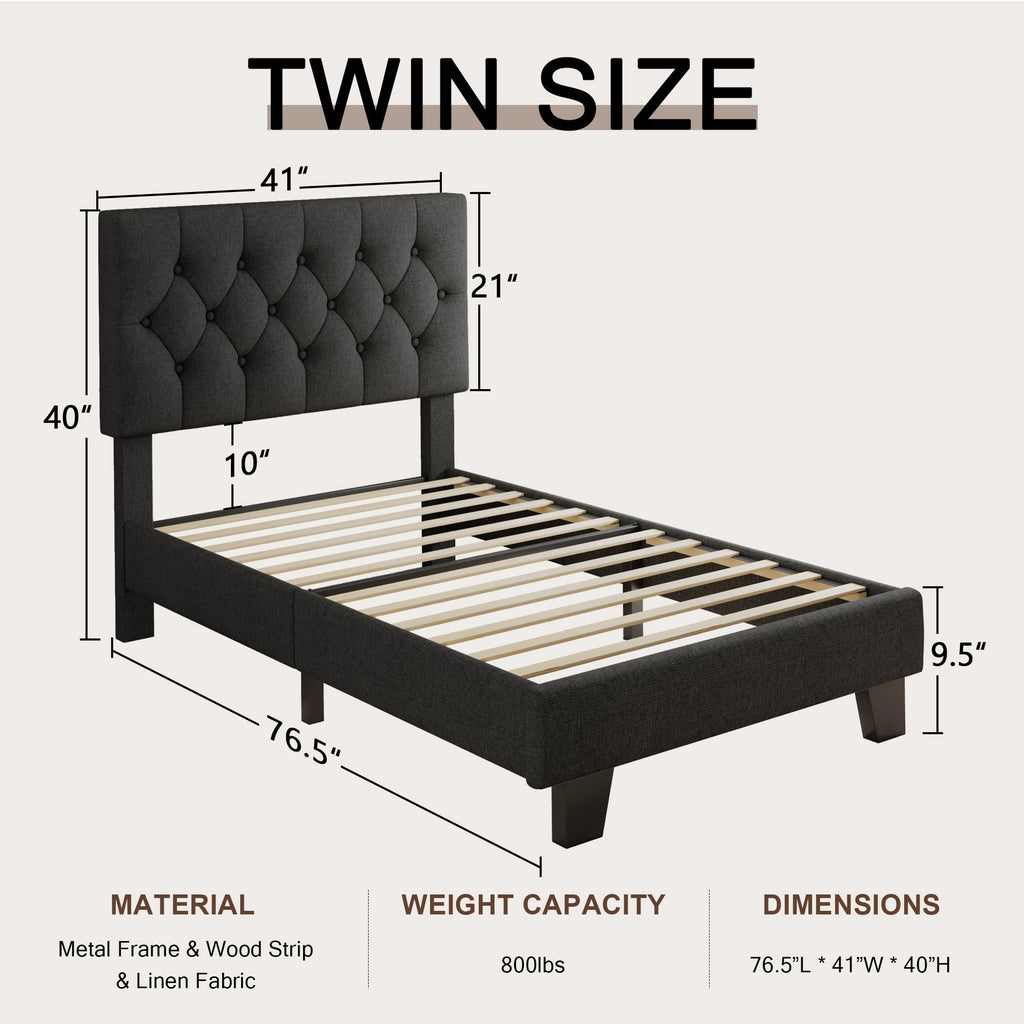 Velvet Bed Frame with Headboard, Button Tufted Upholstered Bed Base