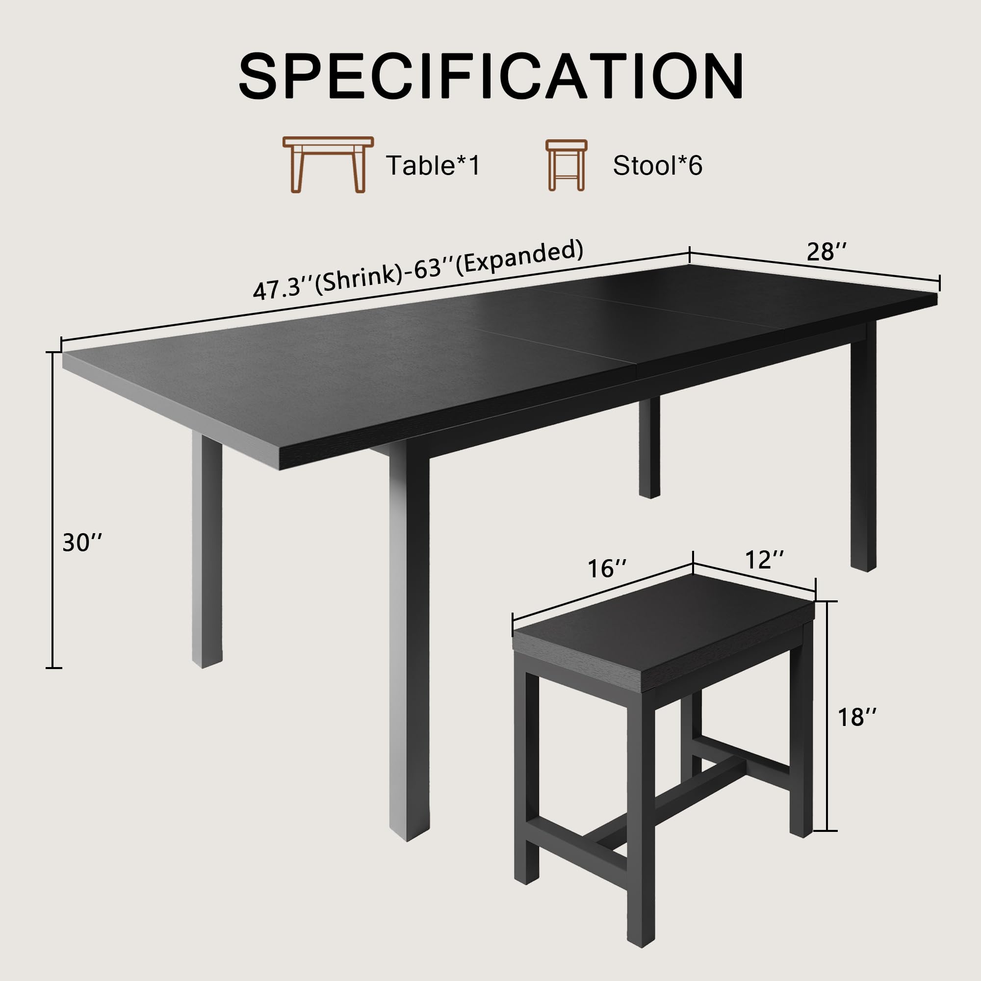 Feonase 7-Piece Dining Table Set for 4-8