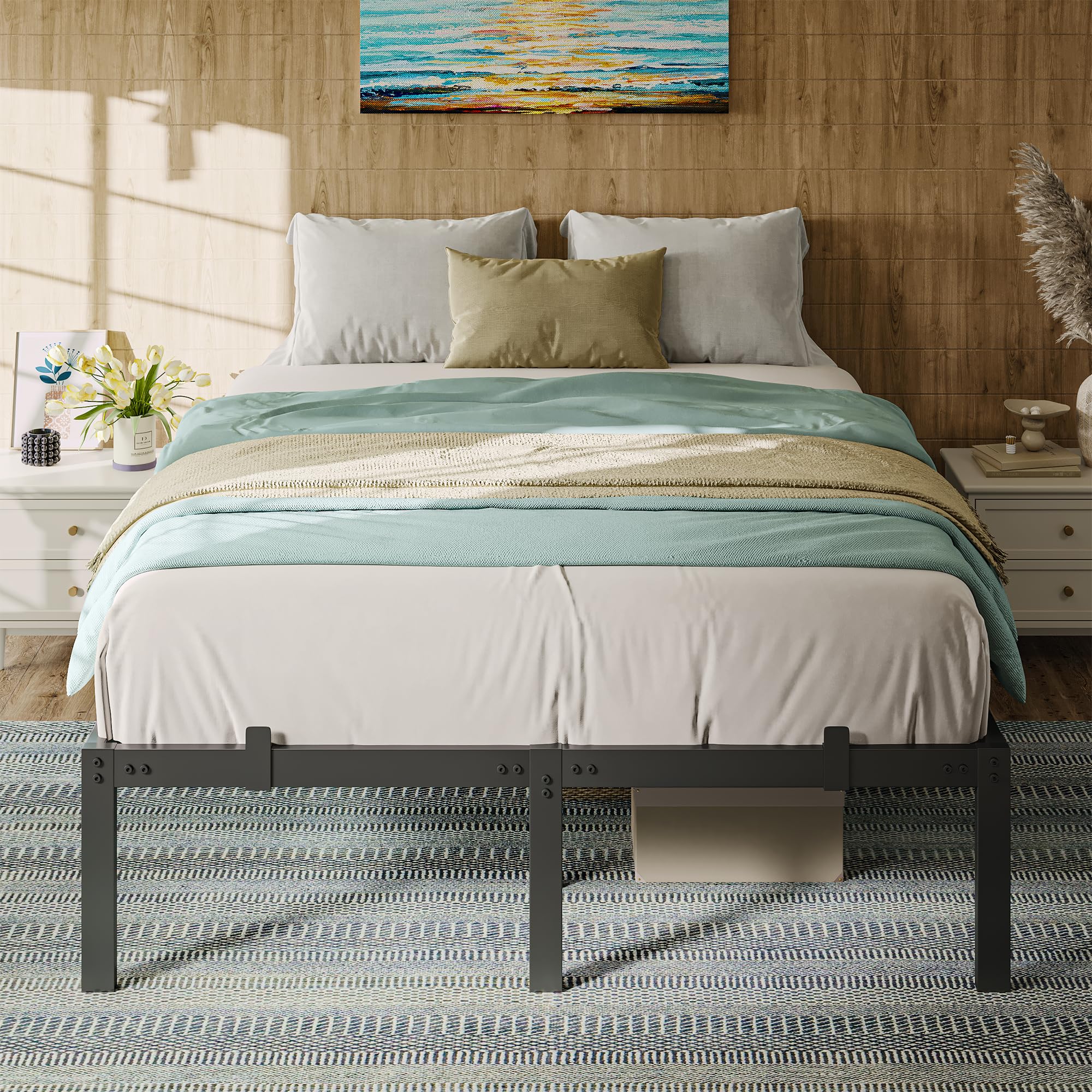 Metal Bed Frame Platform Bed Frame with 6 Mattress Slide Stoppers