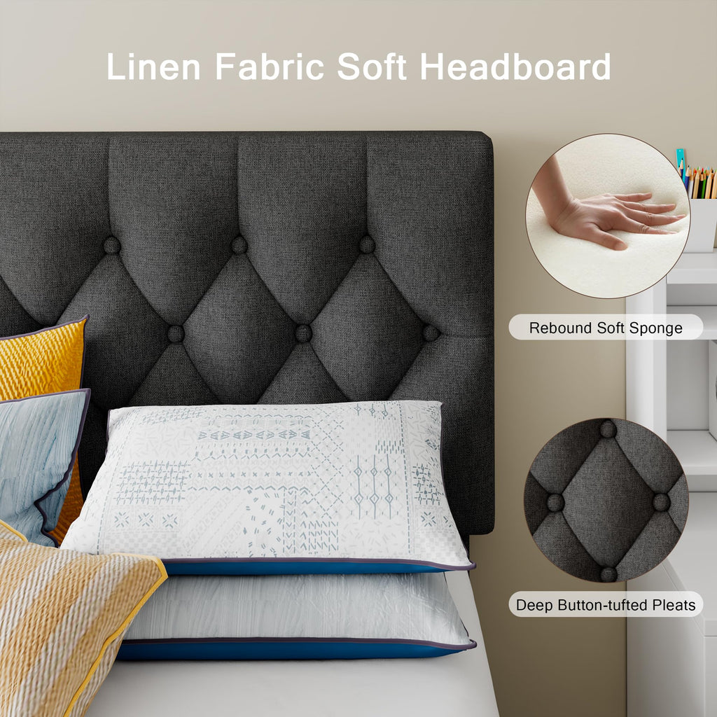 Velvet Bed Frame with Headboard, Button Tufted Upholstered Bed Base