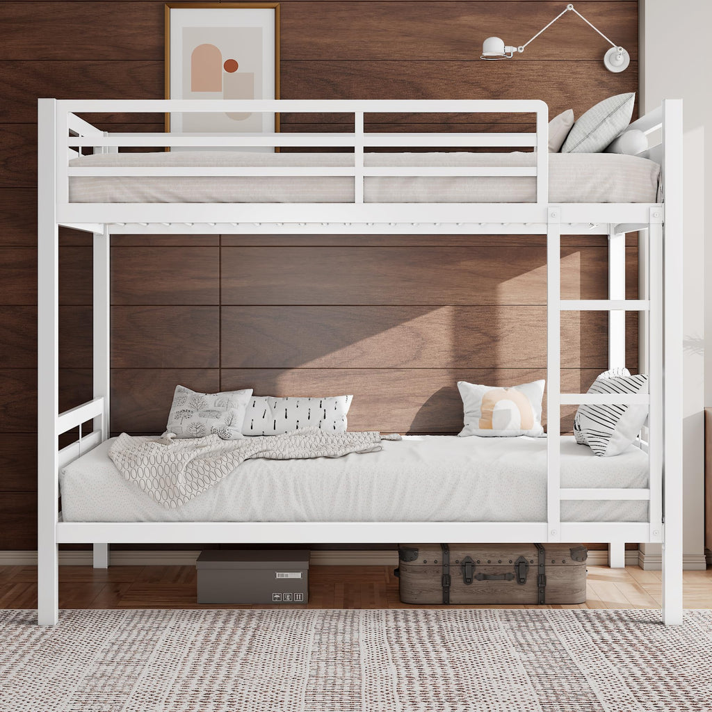 Bunk Bed Twin Over Twin, Heavy Duty Metal Bed with Ladder and Full-Length Guardrail, Under-Bed Storage Space