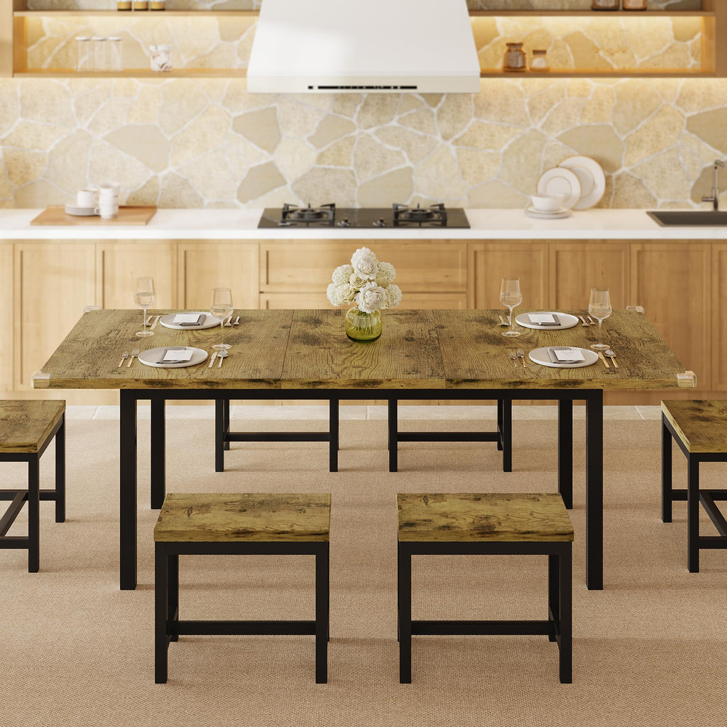 iPormis 7-Piece 63" Extendable Dining Table Set for 4-8 People, Mid-Century