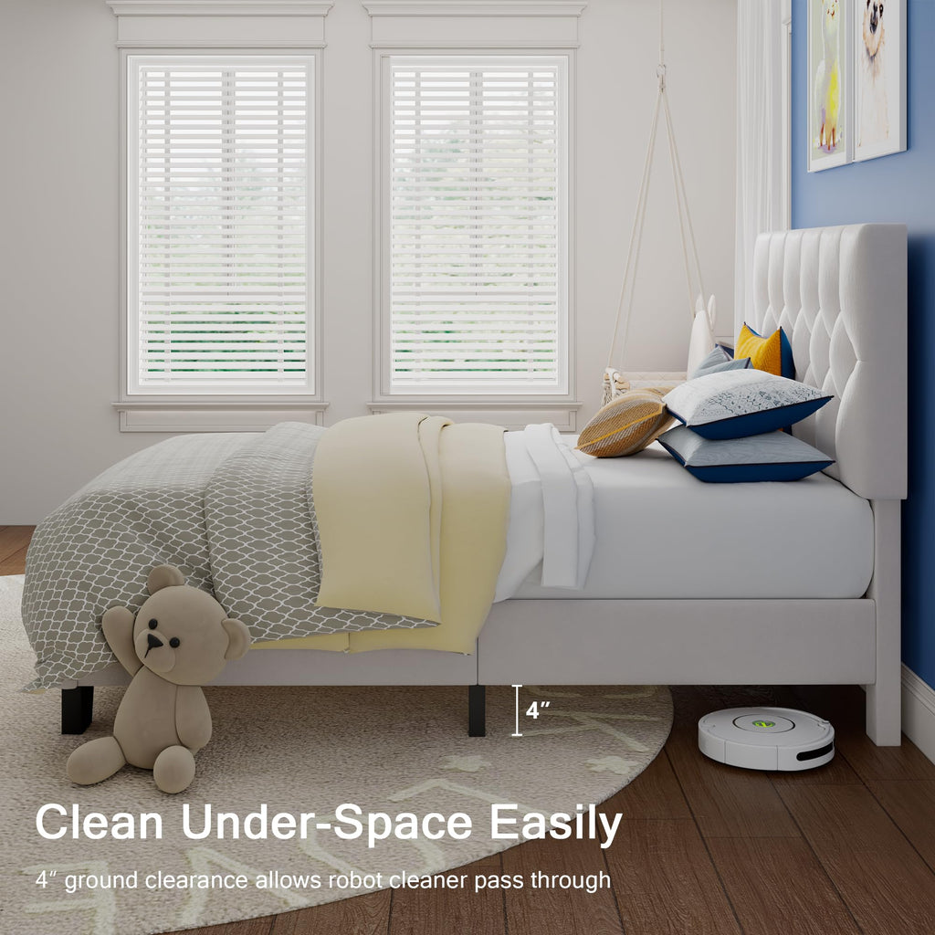 Velvet Bed Frame with Headboard, Button Tufted Upholstered Bed Base