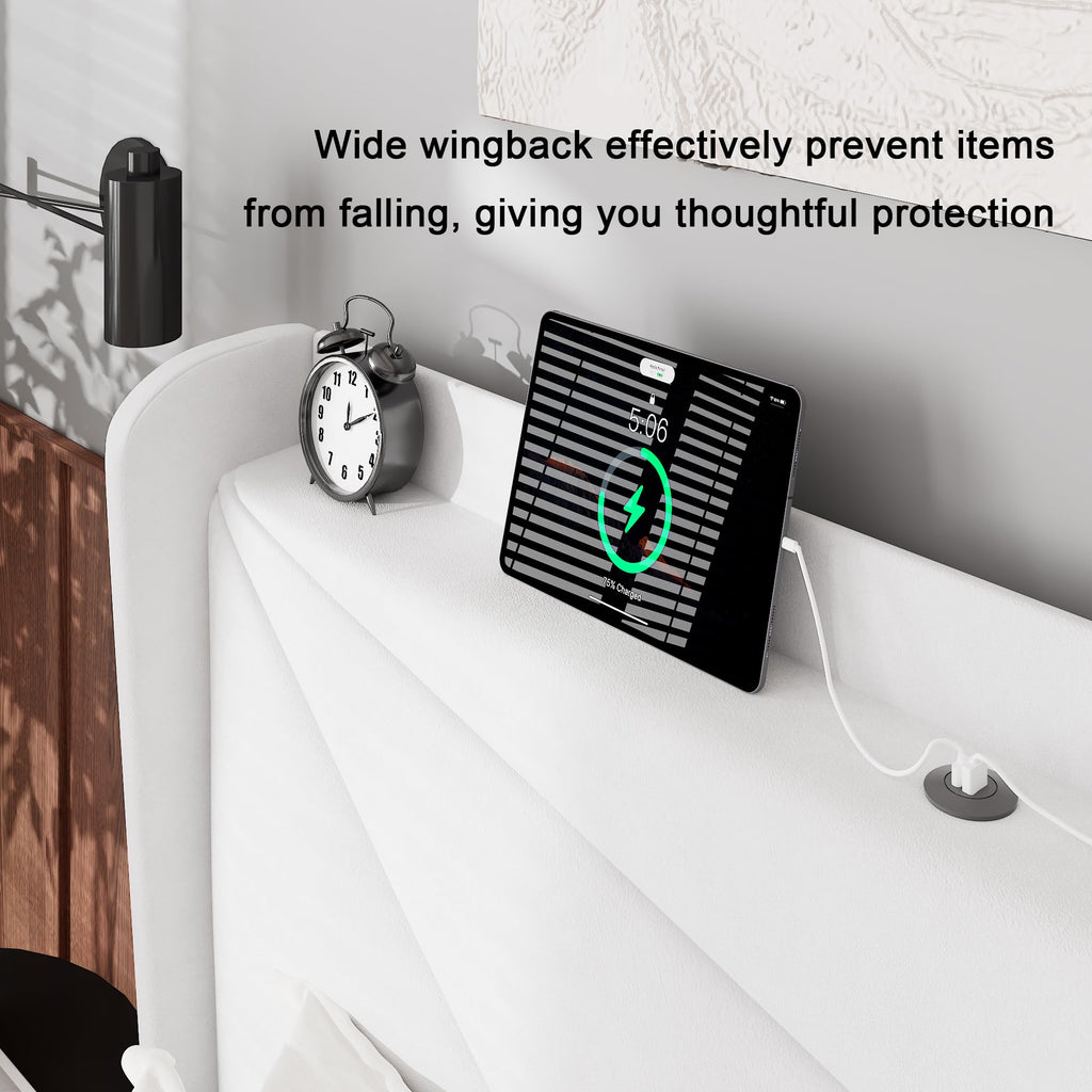 Feonase King Size Bed Frame, Modern Bed Frame with Charging Station