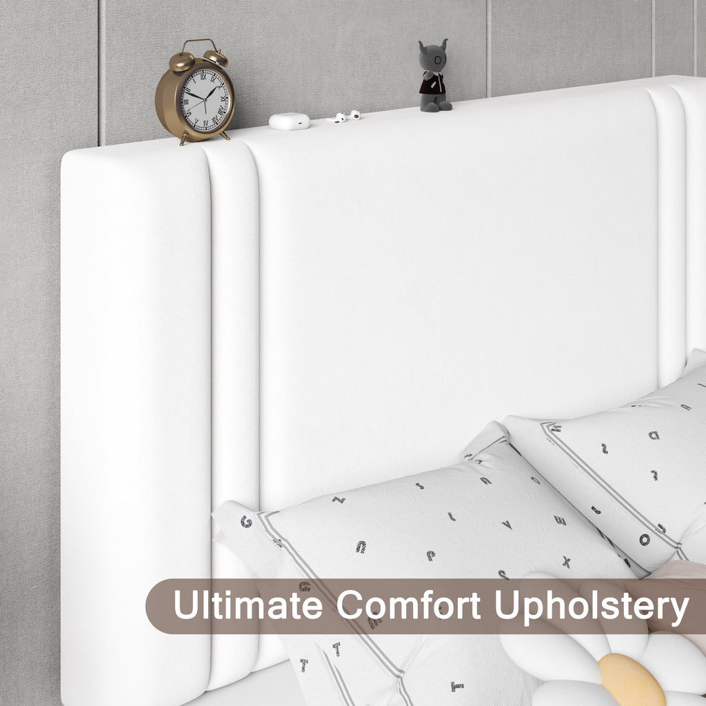 Upholstered Twin Size Bed Frame with Linen Fabric Headboard