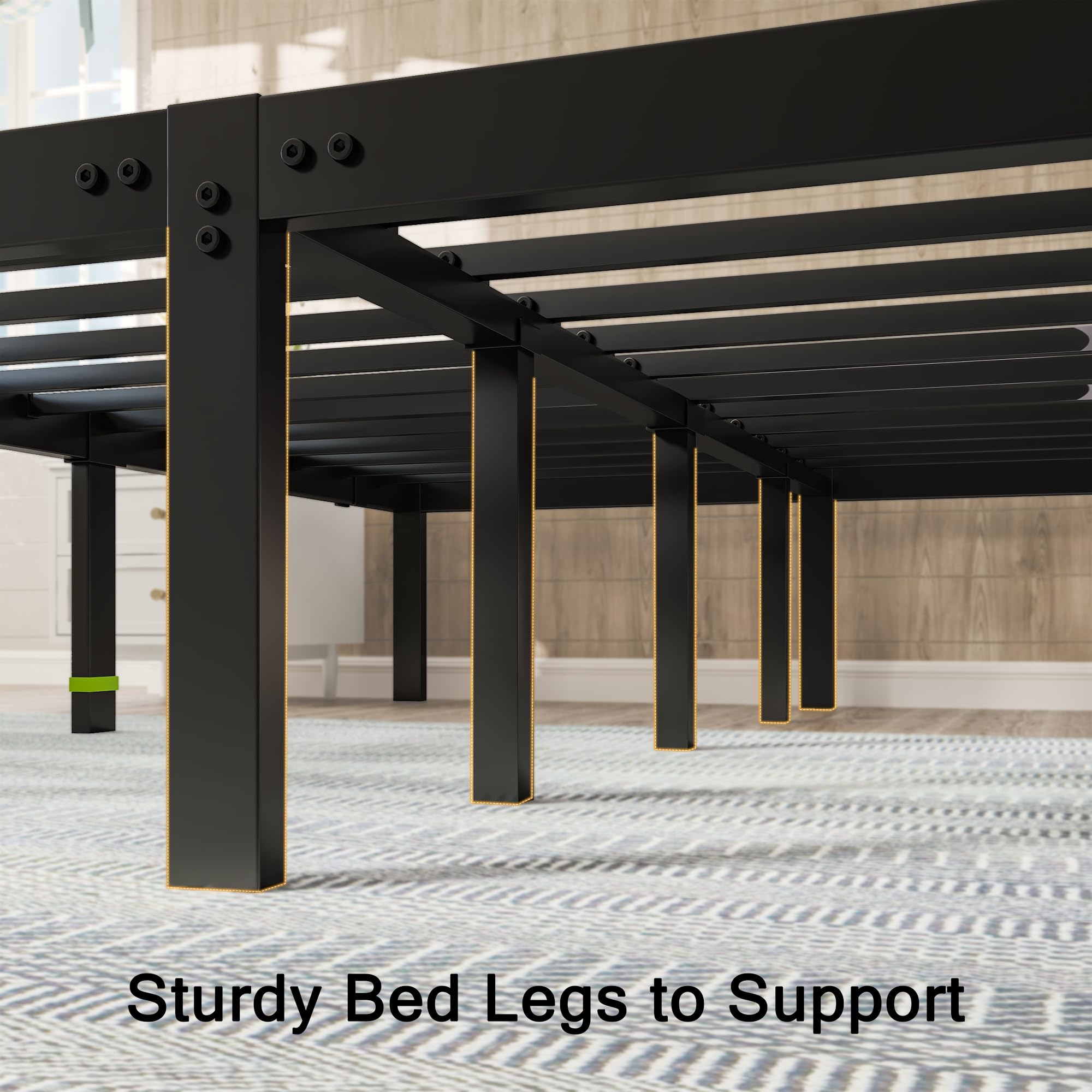 Metal Bed Frame Platform Bed Frame with 6 Mattress Slide Stoppers