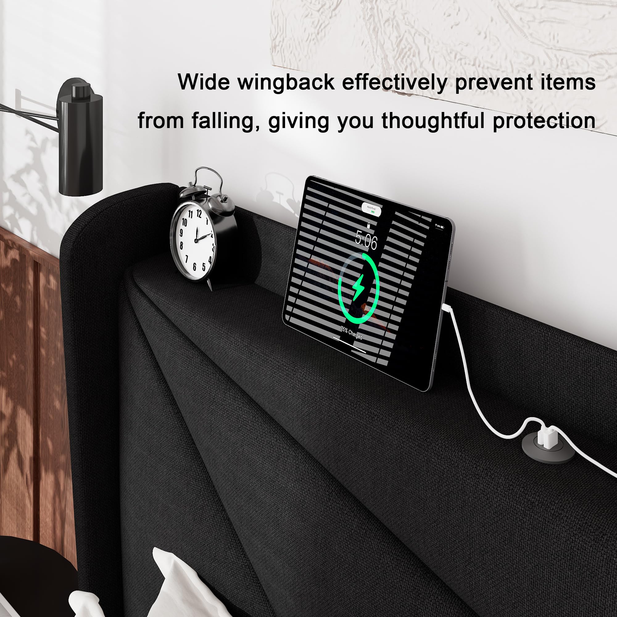 Feonase King Size Bed Frame, Modern Bed Frame with Charging Station