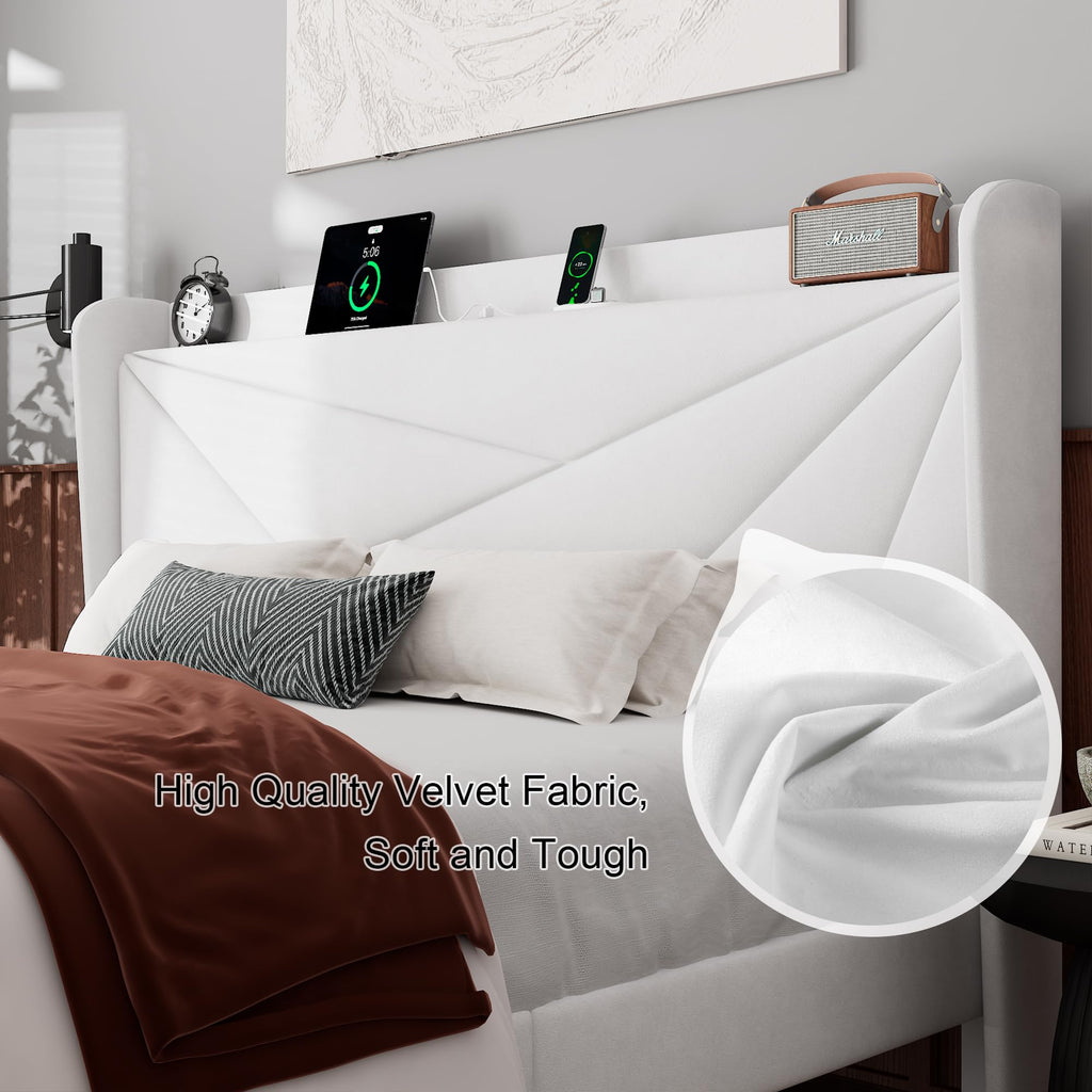 Feonase King Size Bed Frame, Modern Bed Frame with Charging Station