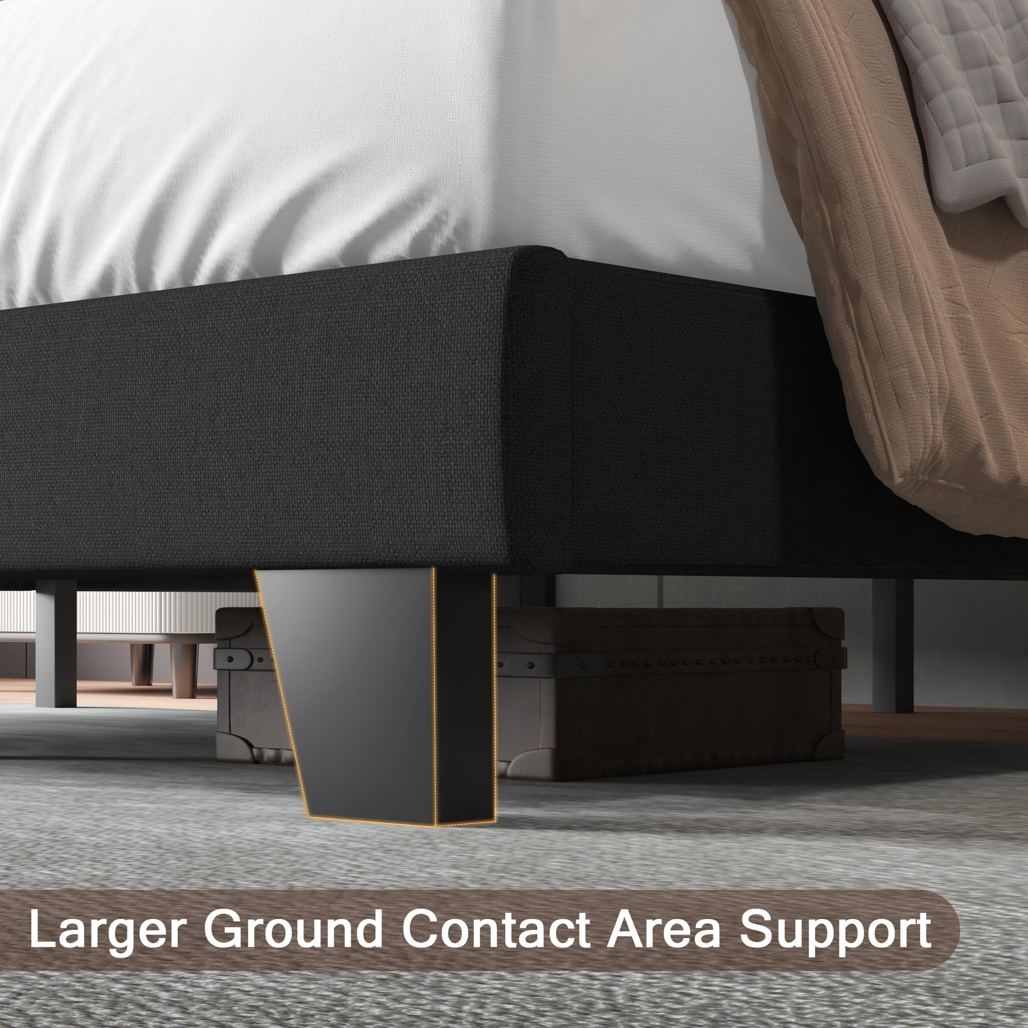 Upholstered Twin Size Bed Frame with Linen Fabric Headboard