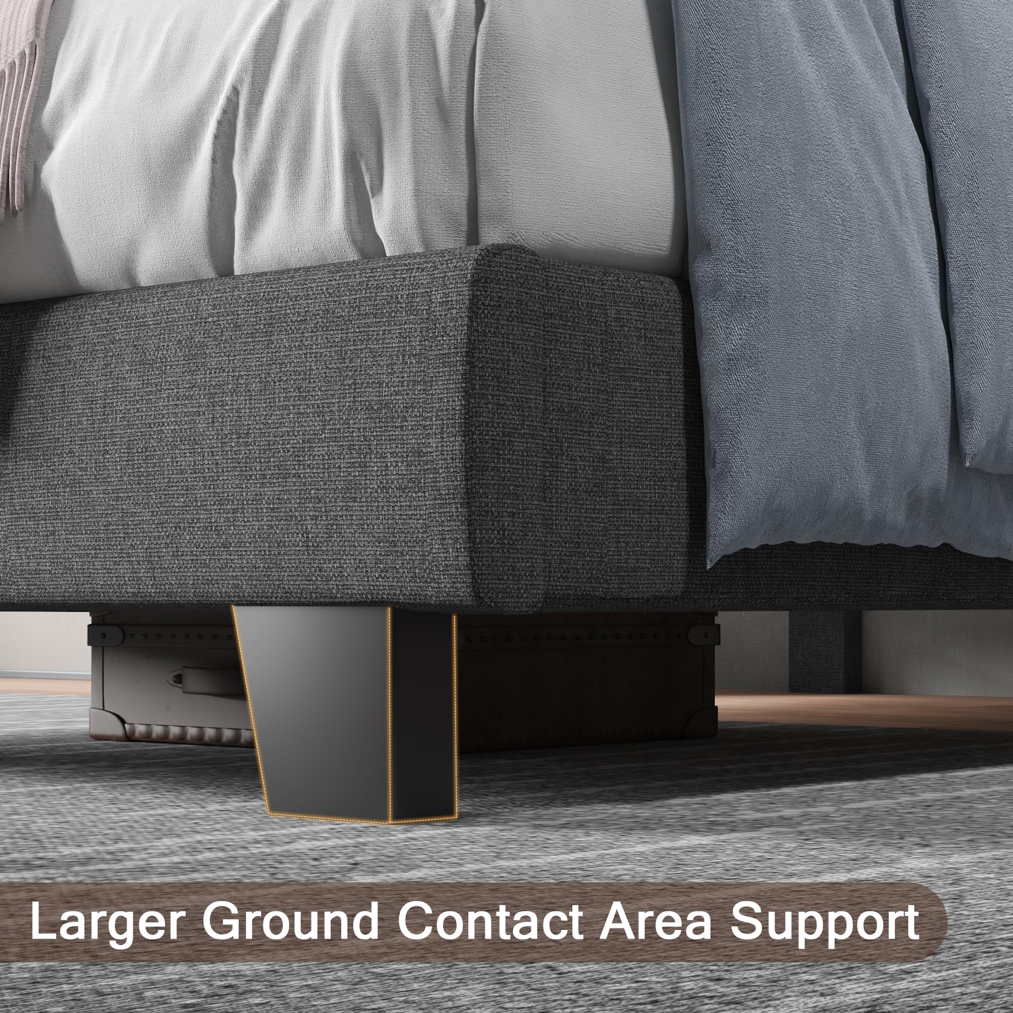 Upholstered Twin Size Bed Frame with Linen Fabric Headboard