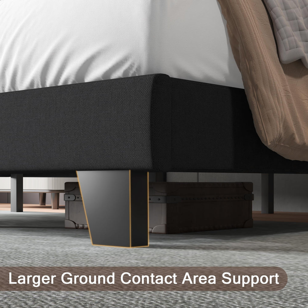 Upholstered Twin Size Bed Frame with Linen Fabric Headboard