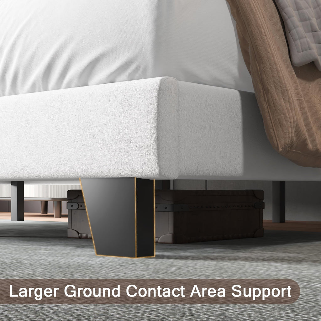 Upholstered Twin Size Bed Frame with Linen Fabric Headboard