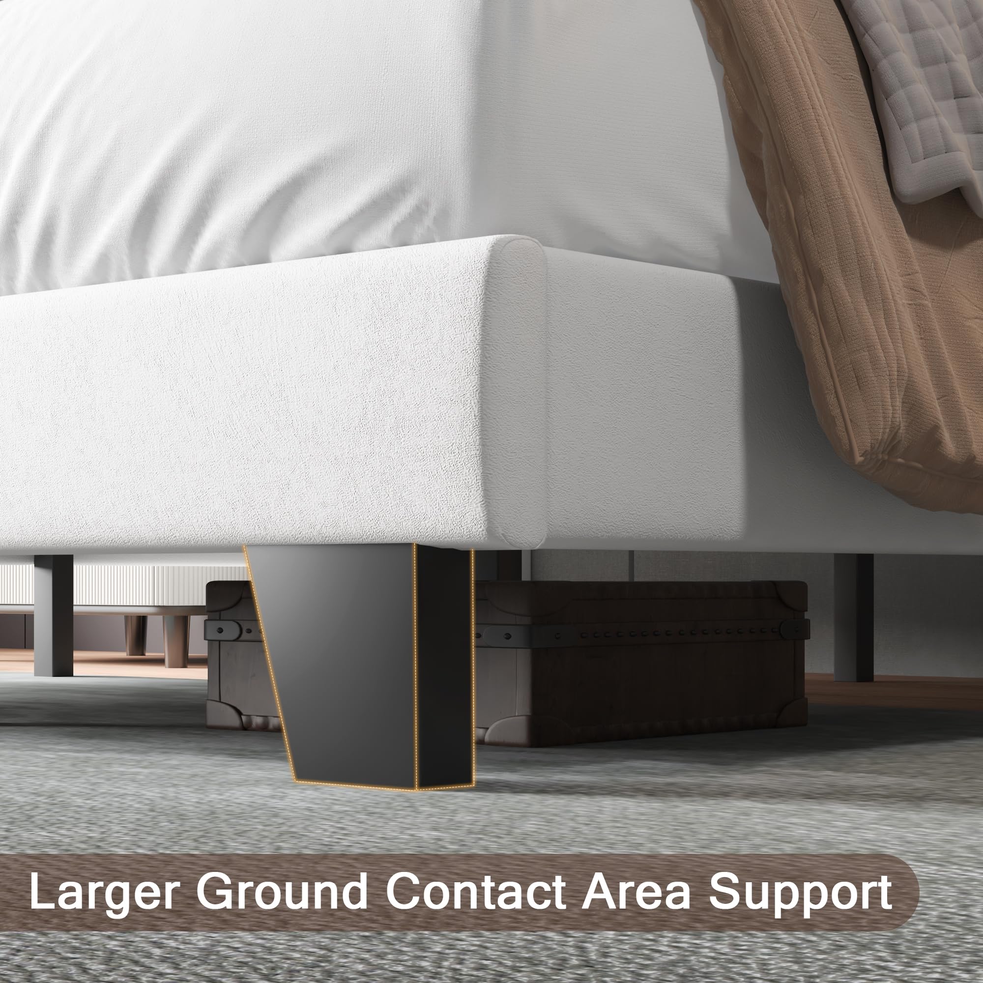 Upholstered Twin Size Bed Frame with Linen Fabric Headboard