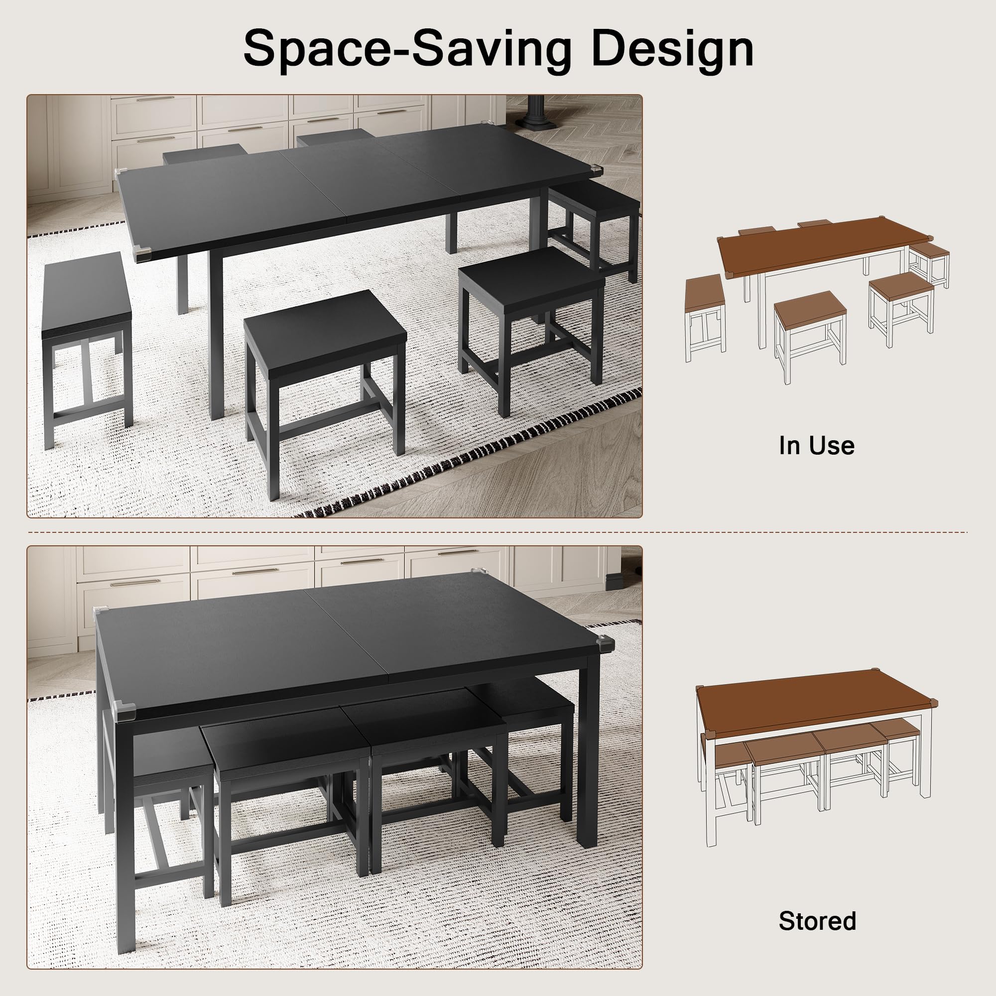 Feonase 7-Piece Dining Table Set for 4-8