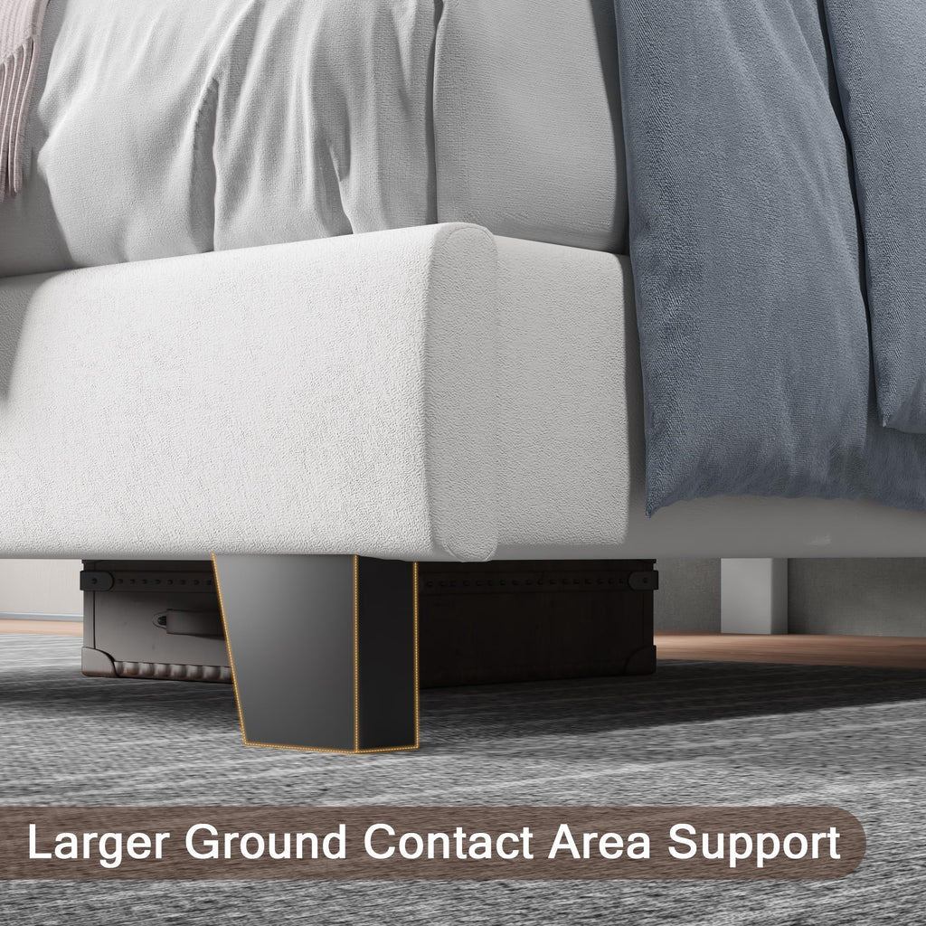 Upholstered Twin Size Bed Frame with Linen Fabric Headboard