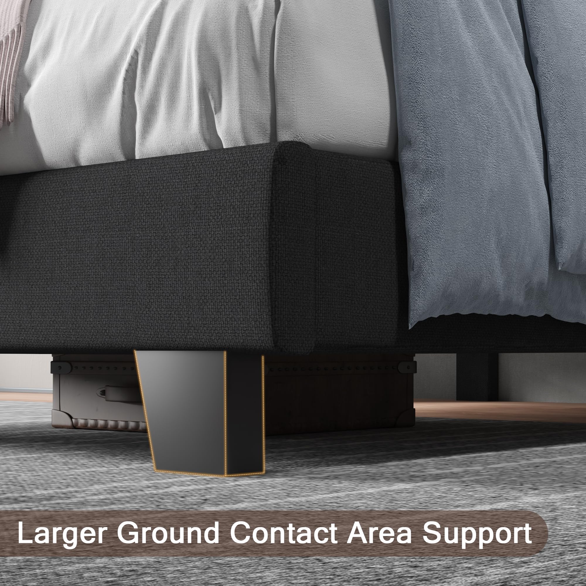 Upholstered Twin Size Bed Frame with Linen Fabric Headboard