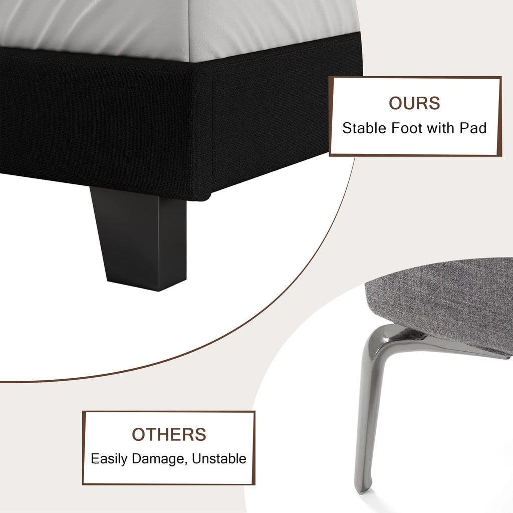 Velvet Bed Frame with Headboard, Button Tufted Upholstered Bed Base