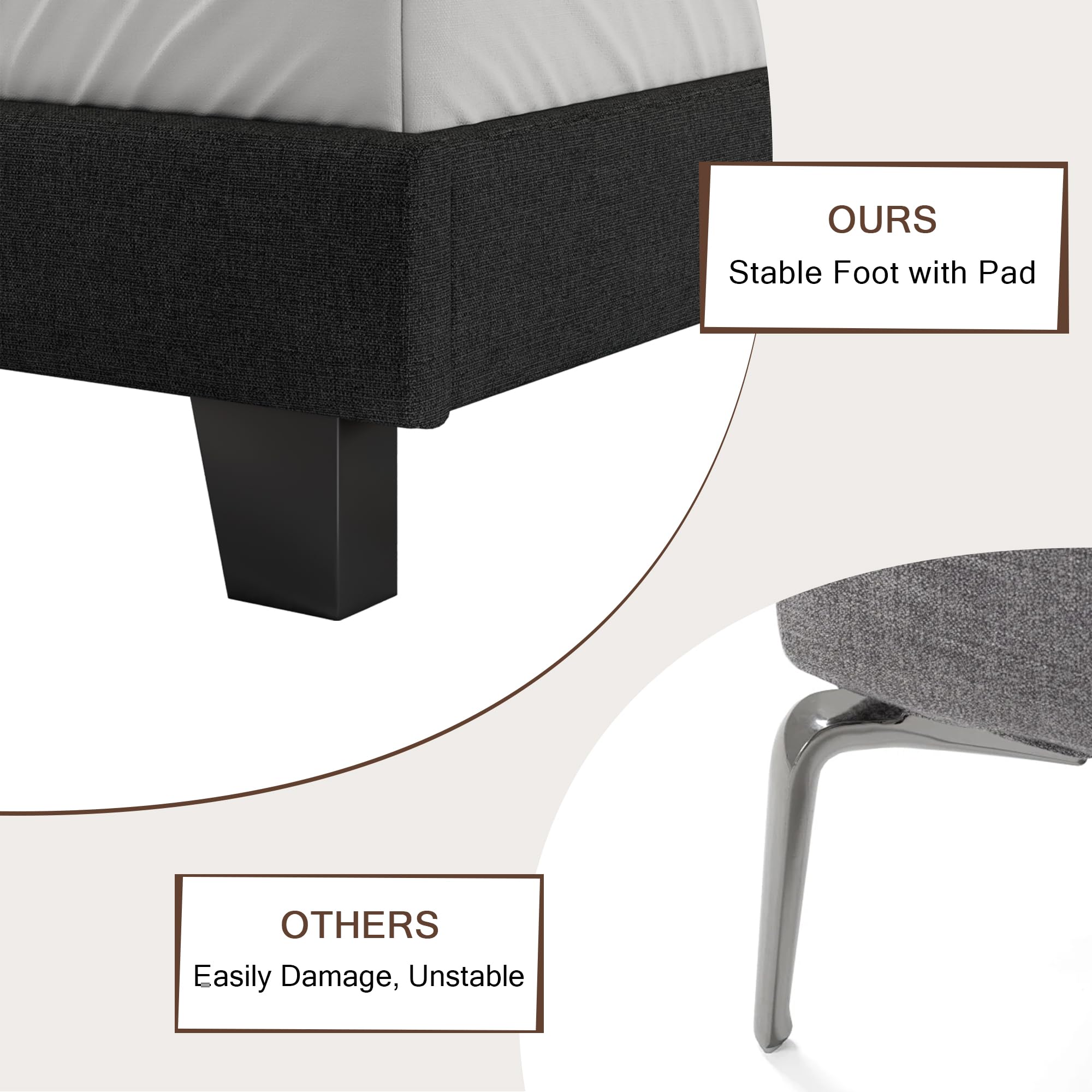 Velvet Bed Frame with Headboard, Button Tufted Upholstered Bed Base