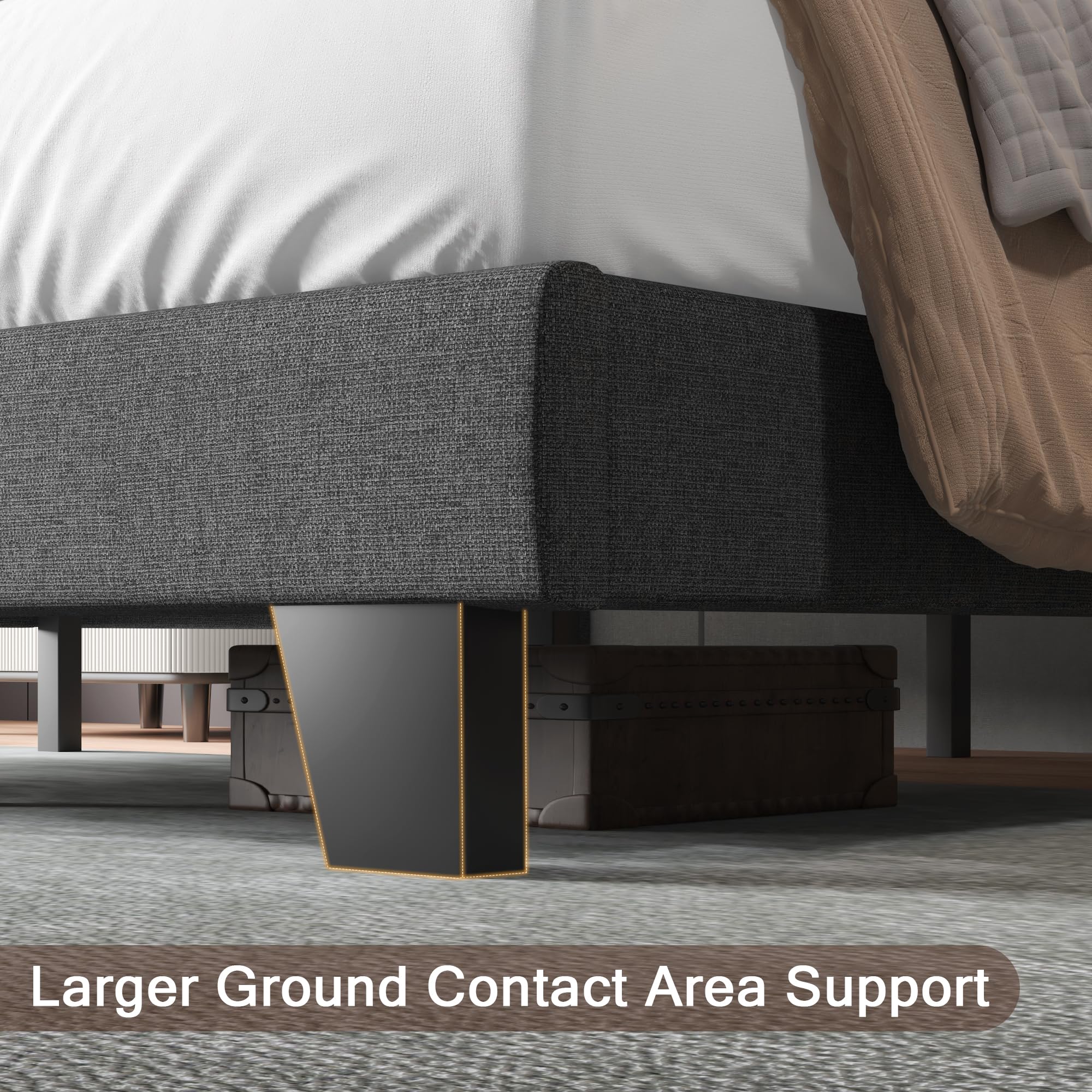 Upholstered Twin Size Bed Frame with Linen Fabric Headboard