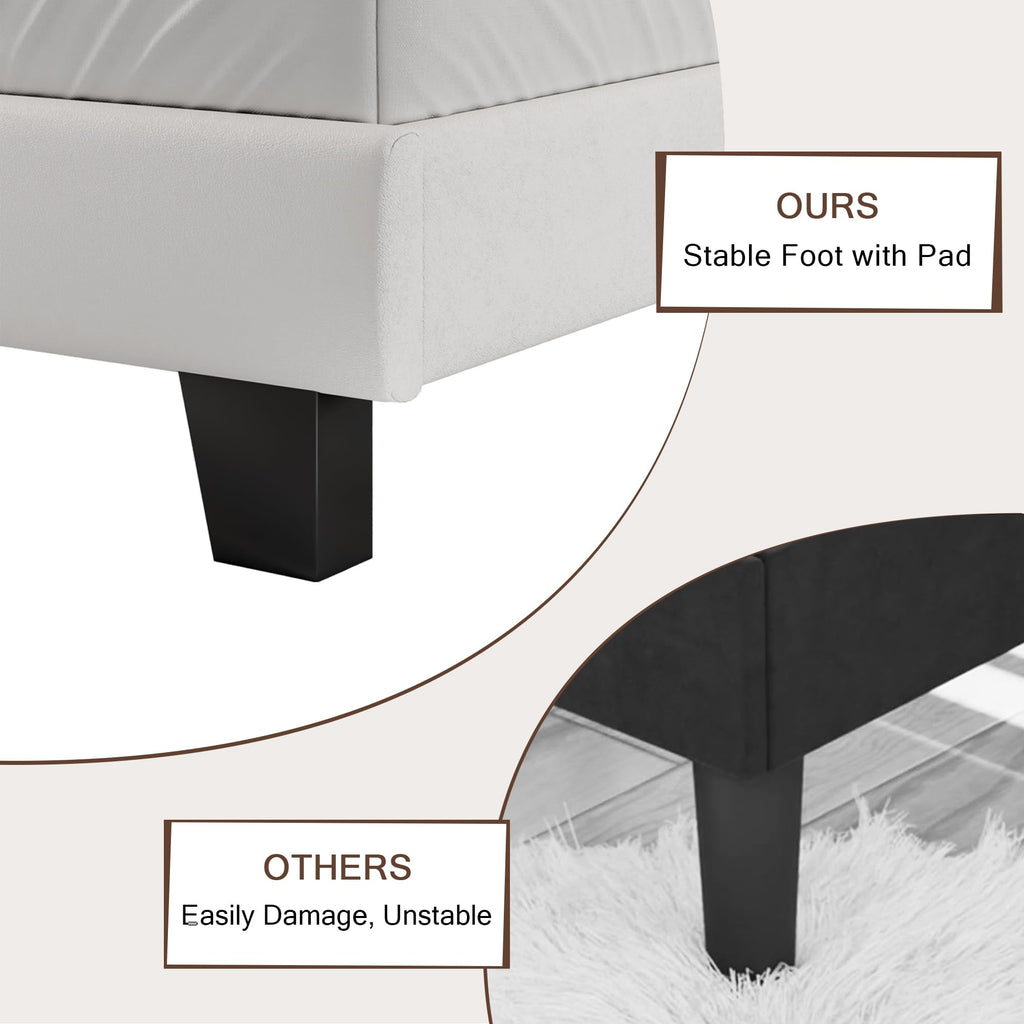 Velvet Bed Frame with Headboard, Button Tufted Upholstered Bed Base