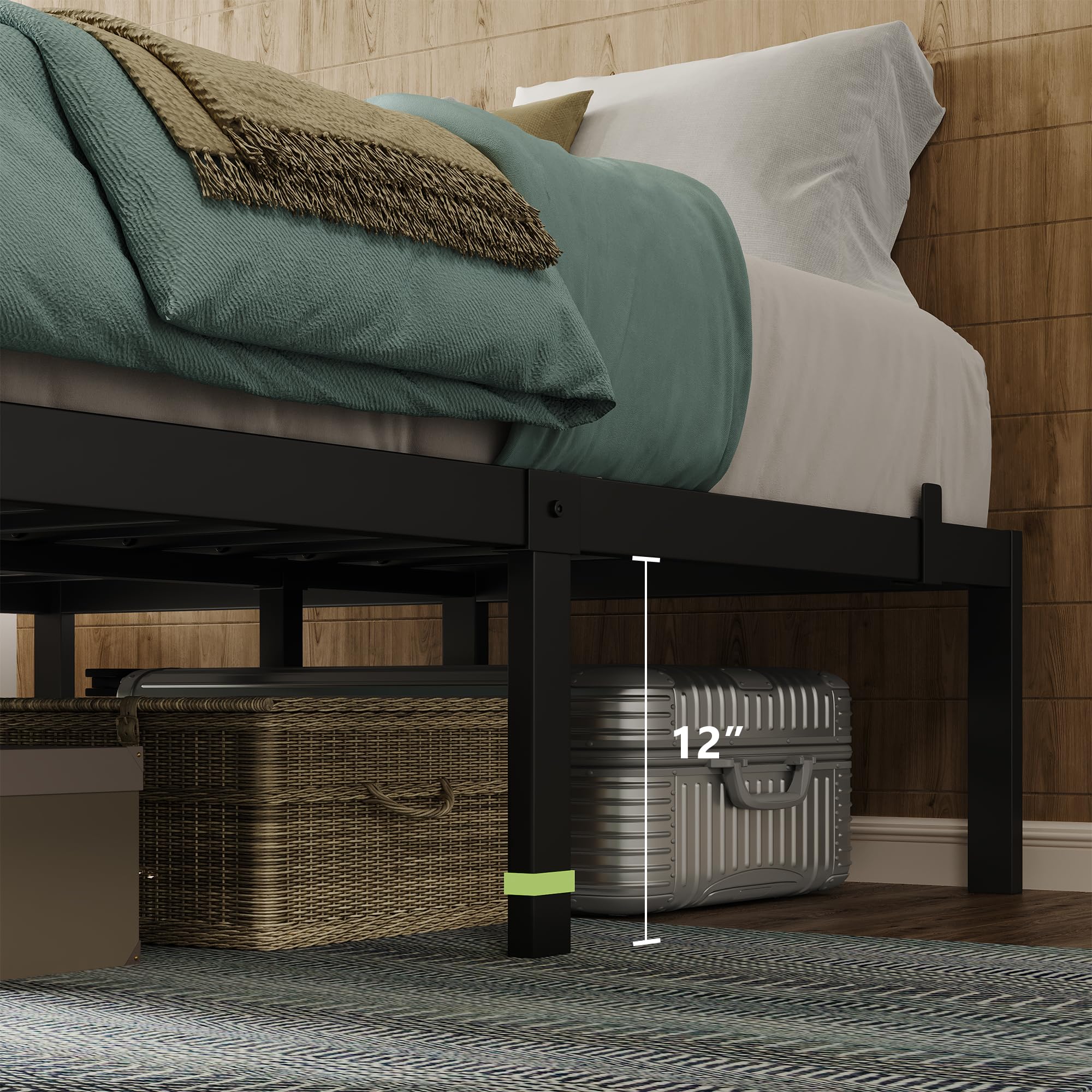 Metal Bed Frame Platform Bed Frame with 6 Mattress Slide Stoppers