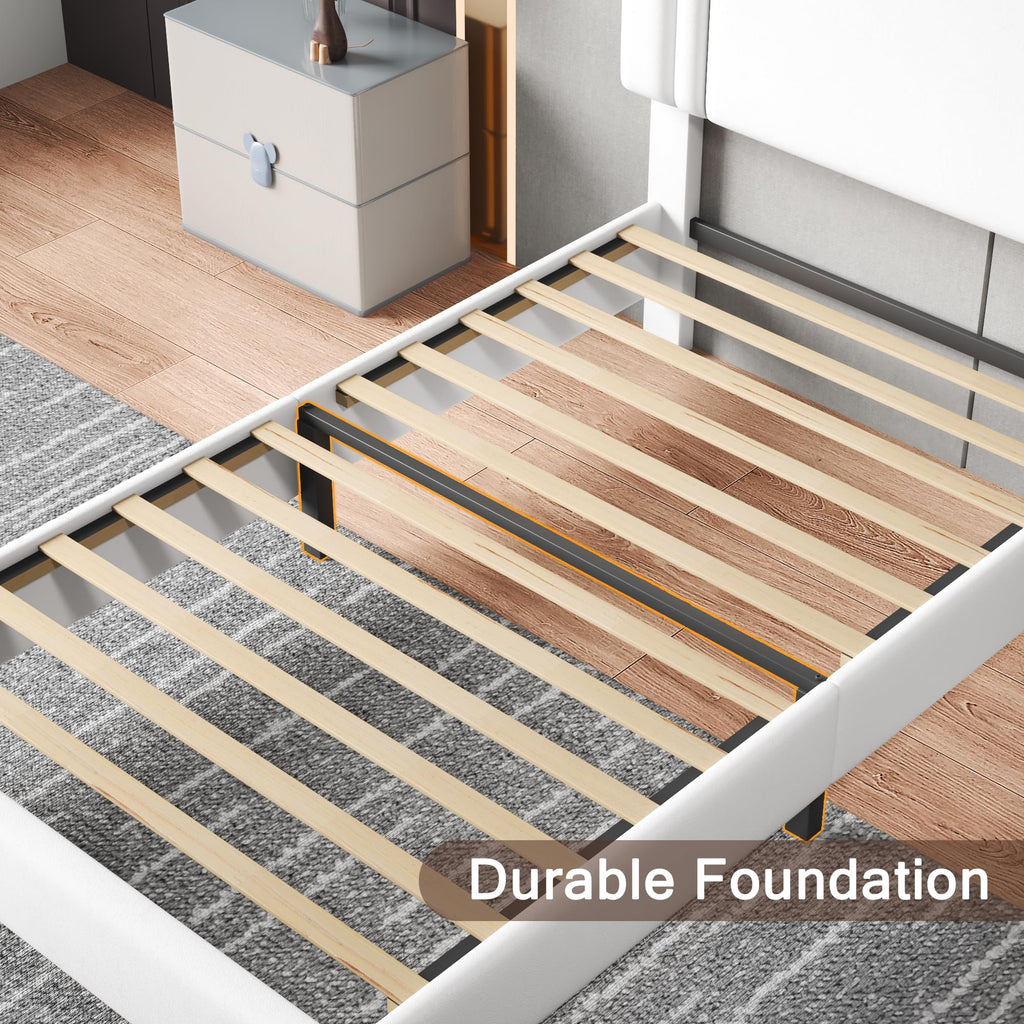 Upholstered Twin Size Bed Frame with Linen Fabric Headboard