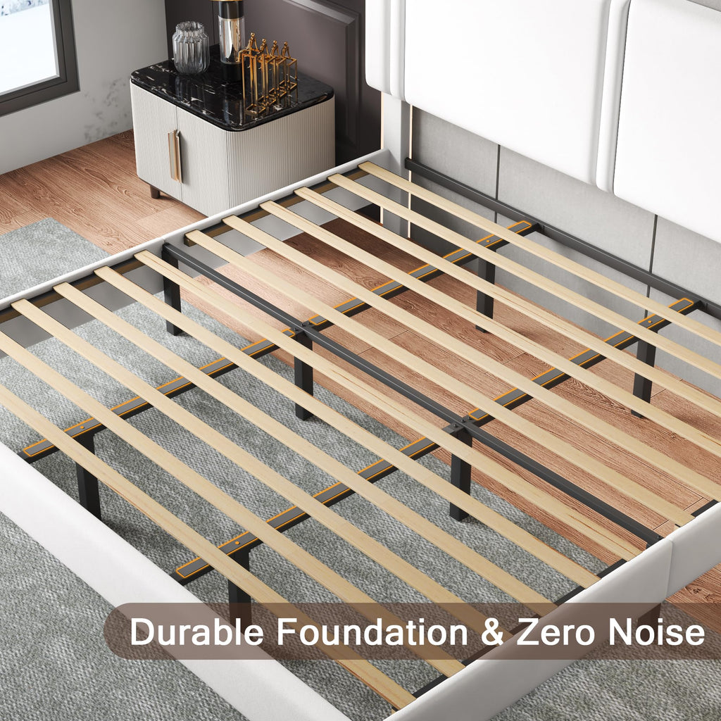 Upholstered Twin Size Bed Frame with Linen Fabric Headboard