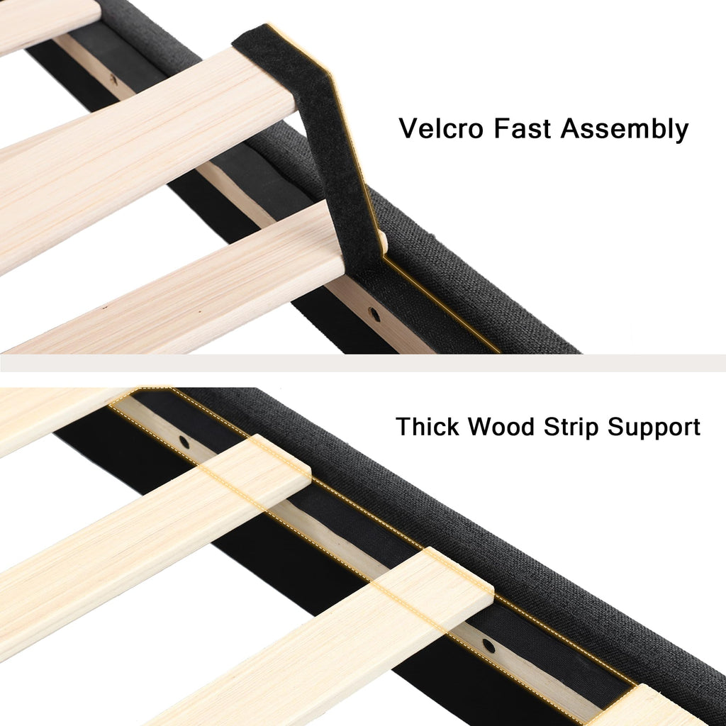 Velvet Bed Frame with Headboard, Button Tufted Upholstered Bed Base