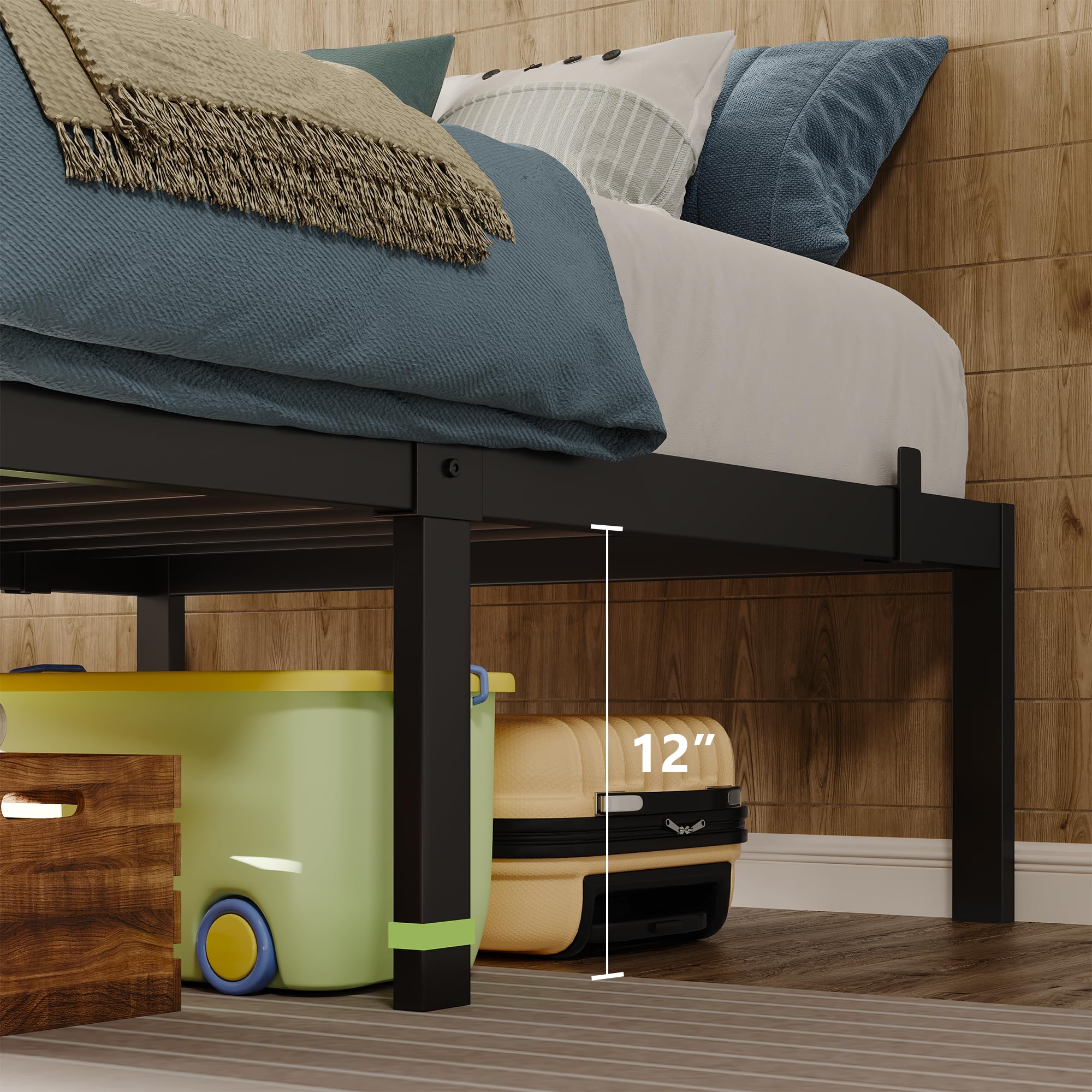 Metal Bed Frame Platform Bed Frame with 6 Mattress Slide Stoppers