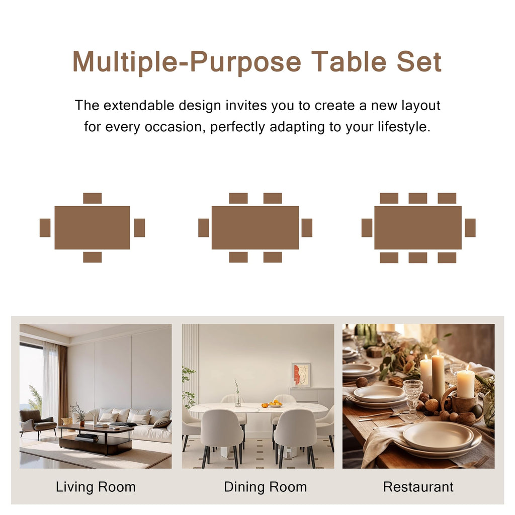 iPormis 7-Piece 63" Extendable Dining Table Set for 4-8 People, Mid-Century