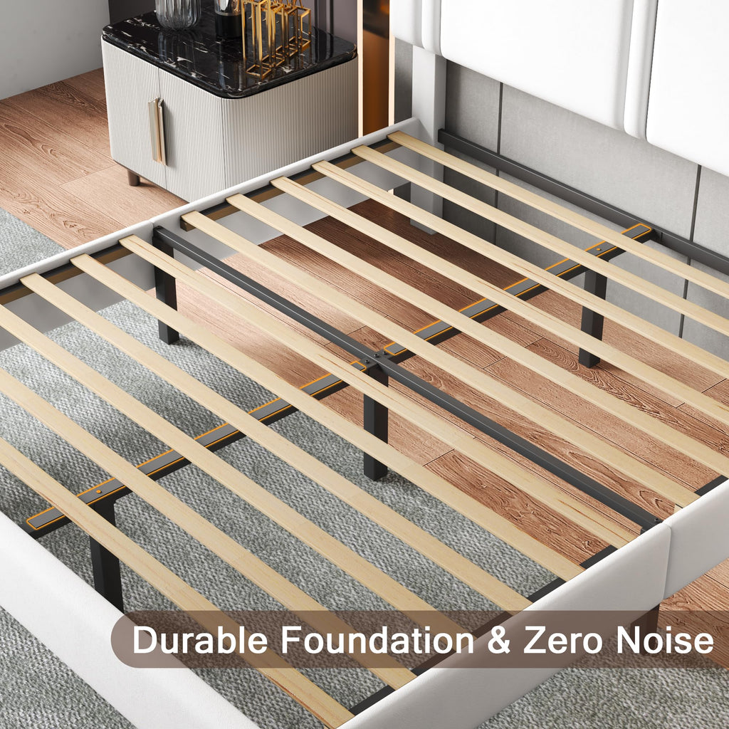 Upholstered Twin Size Bed Frame with Linen Fabric Headboard