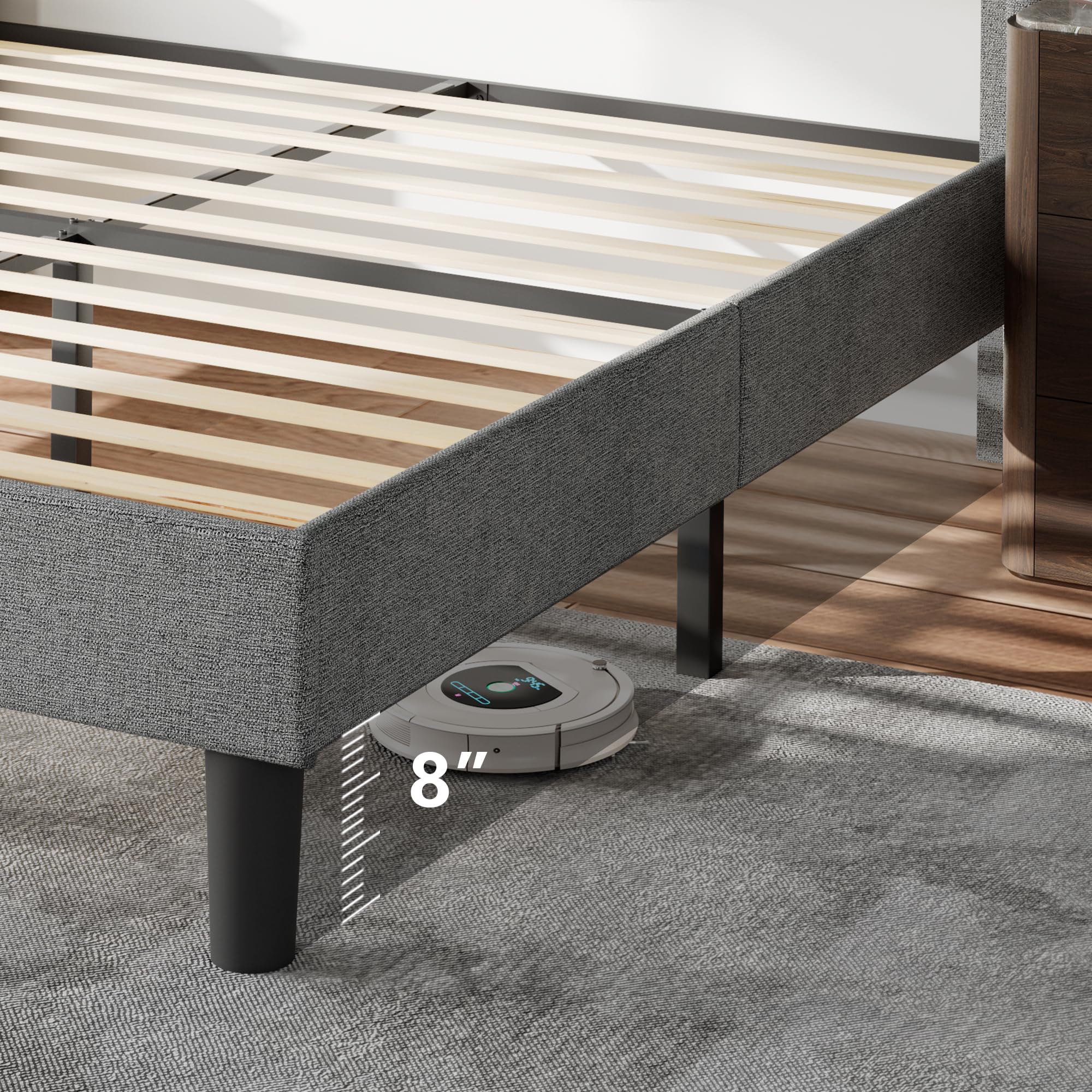 Feonase Bed Frame with Charging Station, Upholstered Platform Frame with Wingback Storage Headboard